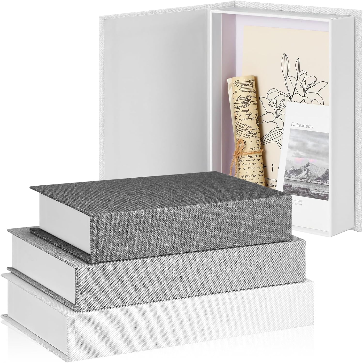Tioncy 3 Pcs Fake Book Box Neutral Linen Book Box Decorative Faux Prop Storage for Farmhouse Home Decor Shelf Table Card Photo DIY Keepsake Gift(8.6 X 6.1 X 1.8 Inch,Beige)