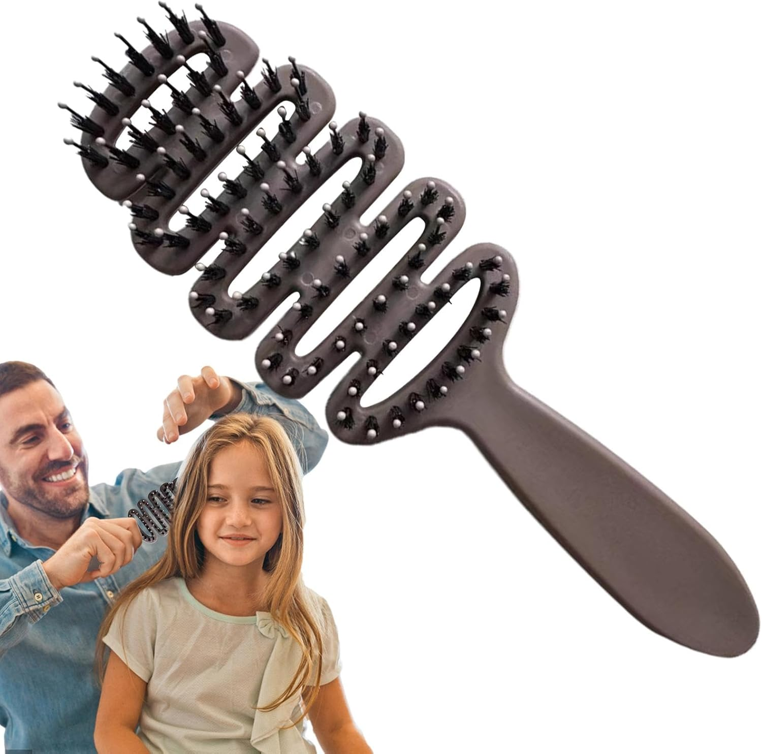Detangling Brush with Pig Bristles - Paddle Brush for Thick, Frizzy Hair, Gentle Hair Styling Comb, Antistatic Hair Brush, Scalp Massage Brush for Shine and Smoothness, Care Brush For image number 1