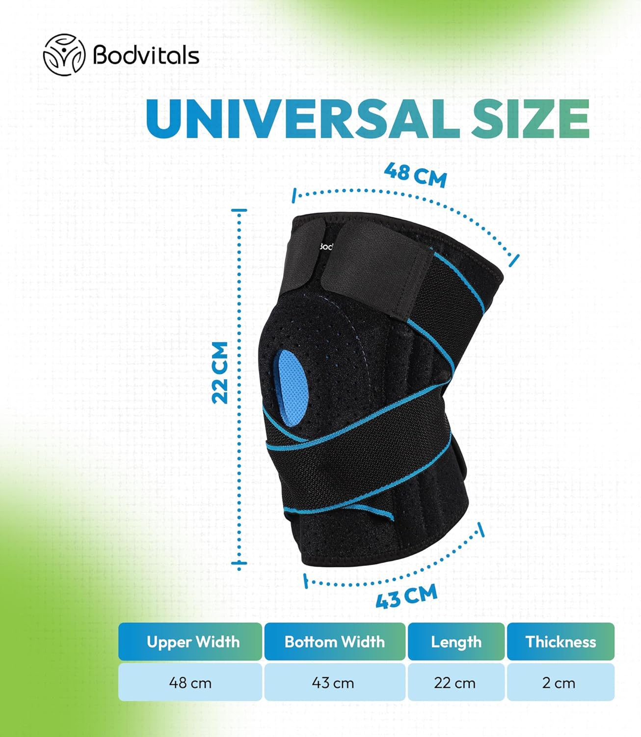 BODVITALS Knee Sleeve with Straps for Women & Men | Adjustable Knee Pads for Women & Men | Knee Compression Sleeve for Exercises | Knee Support for Weightlifting & Outdoor Sports Activities image number 1