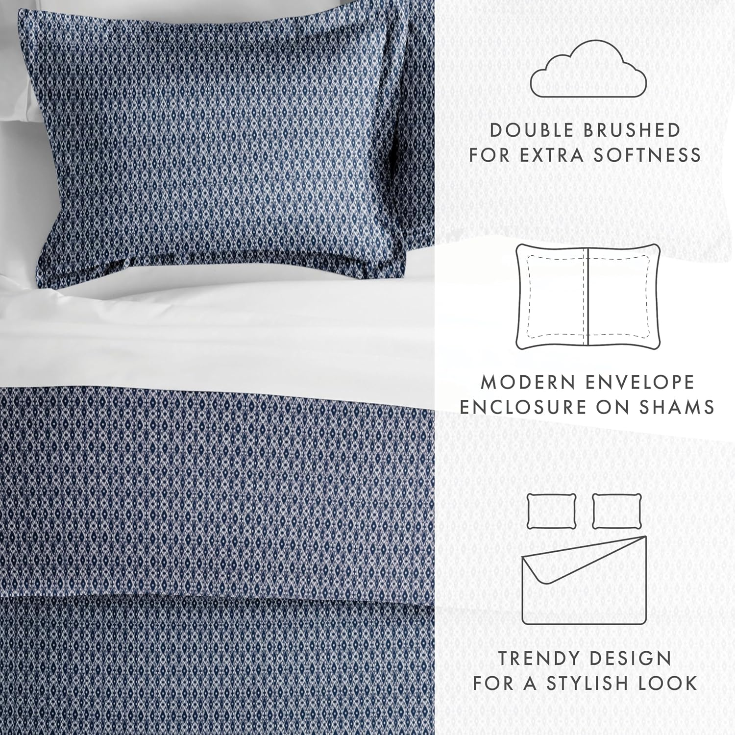 Home Collection Ienjoy Home Hotel Collection Premium Ultra Soft Blue Diamond Pattern 3 Piece Duvet Cover Bed Sheet Set Twin/Twin Extra Long Navy