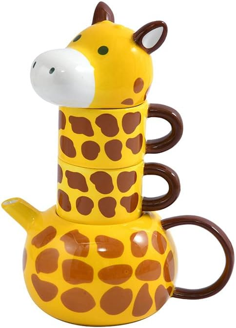Rora Giraffe Ceramic Tea Pot with 2 Tea Cups Set, Hand-Painted Porcelain Teapot Set for Coffee Latte Milk Tea Flower and Fruit Tea （17 Oz/500 Ml） image number 6