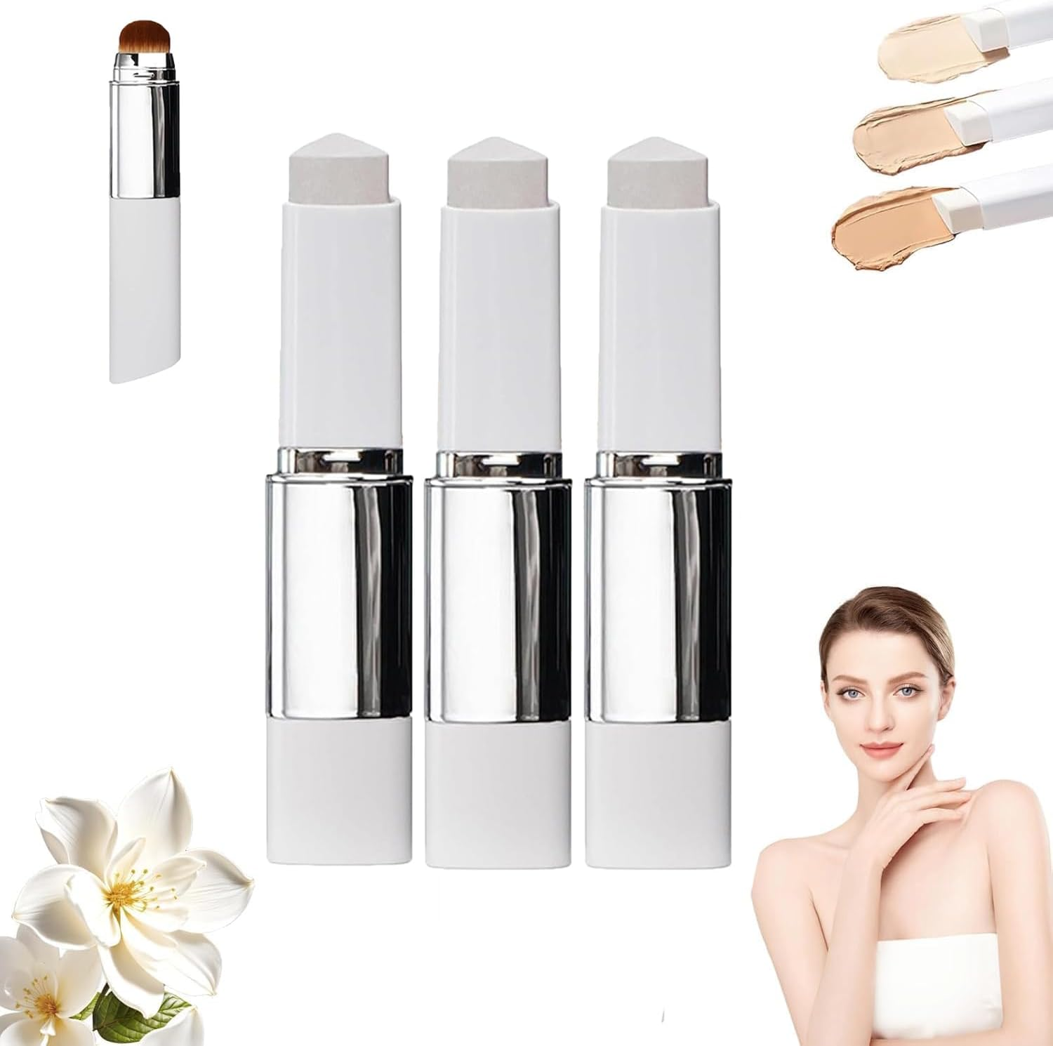 Korean Color Changing Cover Cream Stick, Color Changing Foundation Stick, Medium to Full Coverage Dewy Finish Base Makeup with Detachable Brush, Moisturizing Makeup (Medium)