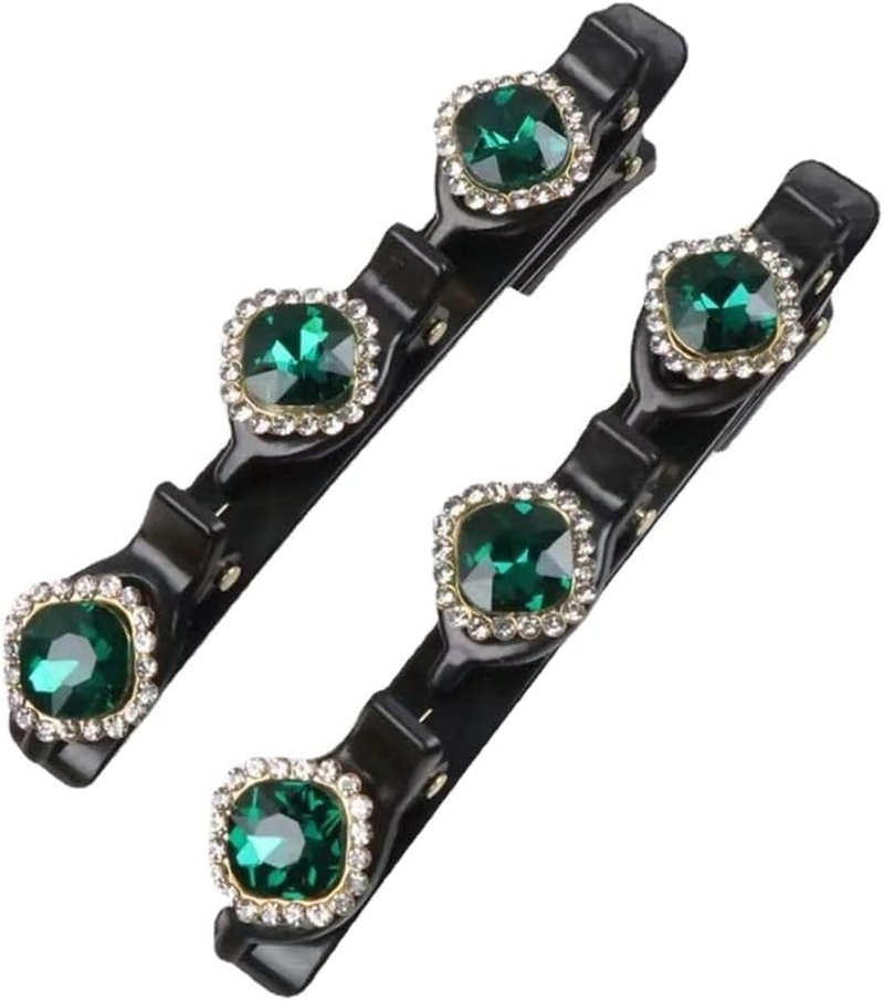 PTNKUIIY Pack of 2 Hair Clips with Clips, Glitter Crystal Stone Hair Clip Double Bang Hairstyle Hair Pin Clips with 3 Hair Clips Hair Bands with Hair Clips for Thick Hair for Women Girls, Green image number 4