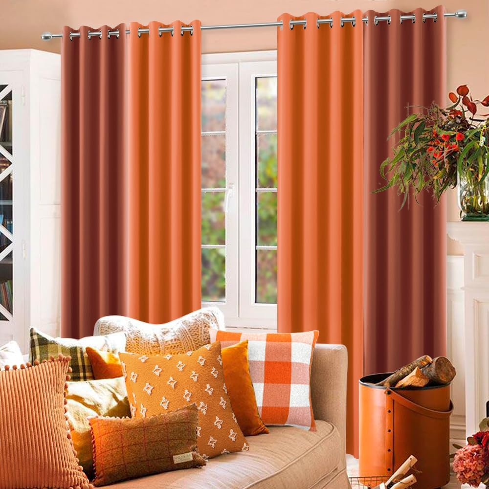 Burnt Orange Blackout Curtains for Living Room 2 Panels Set 84 Inches Long Grommet Thermal Black Out Window Drapes for Bedroom Patio Sliding Glass Door Vertical Blinds Home Office Decor,84 Inch Length image number 2