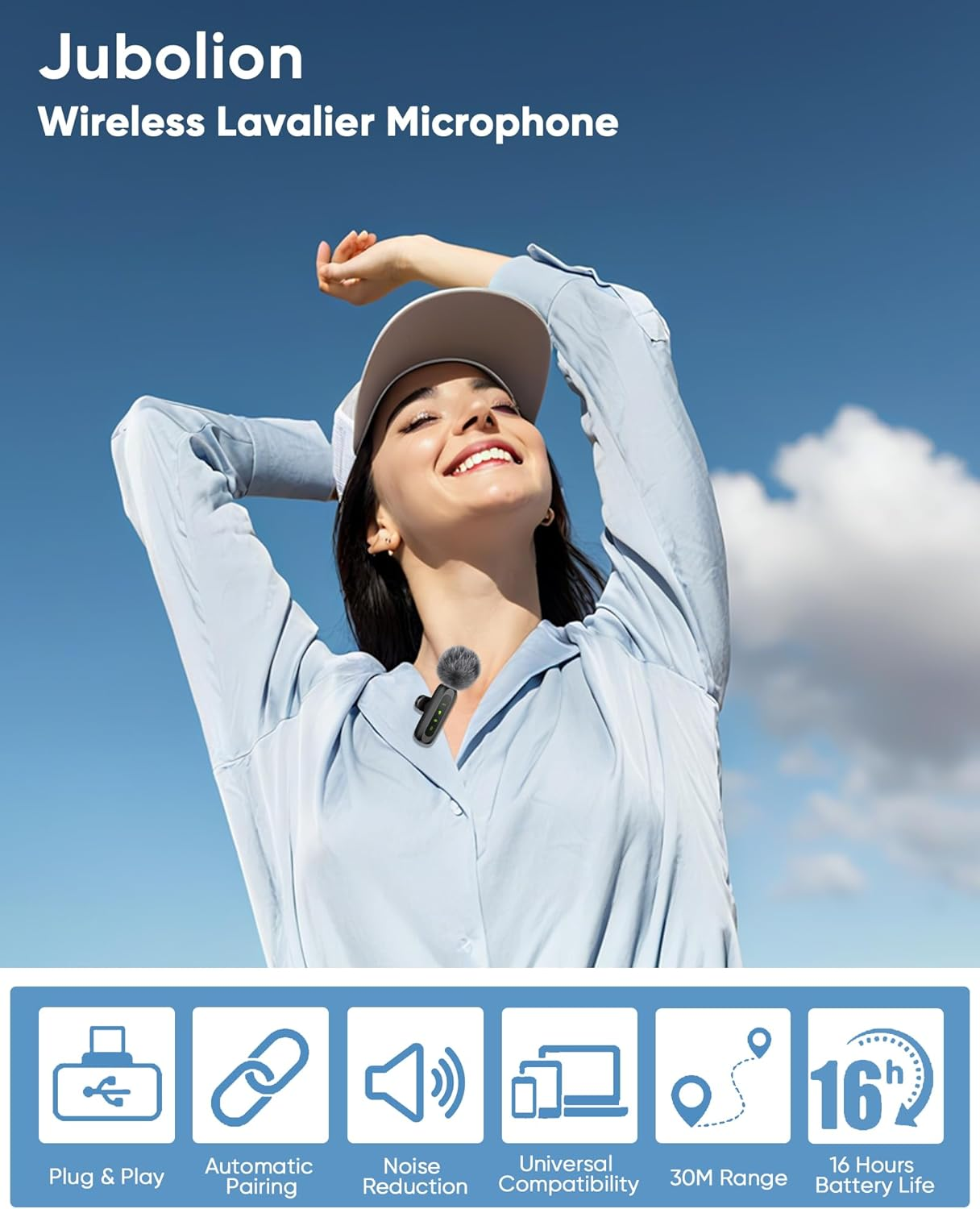 Jubolion Wireless Lavalier Microphone for Iphone Ipad Android, Mini Mic with LED Display Features Noise Reduction, Plug and Play for Video Recording, Tiktok, Youtube (Combo (USB-C RX + Lightning))