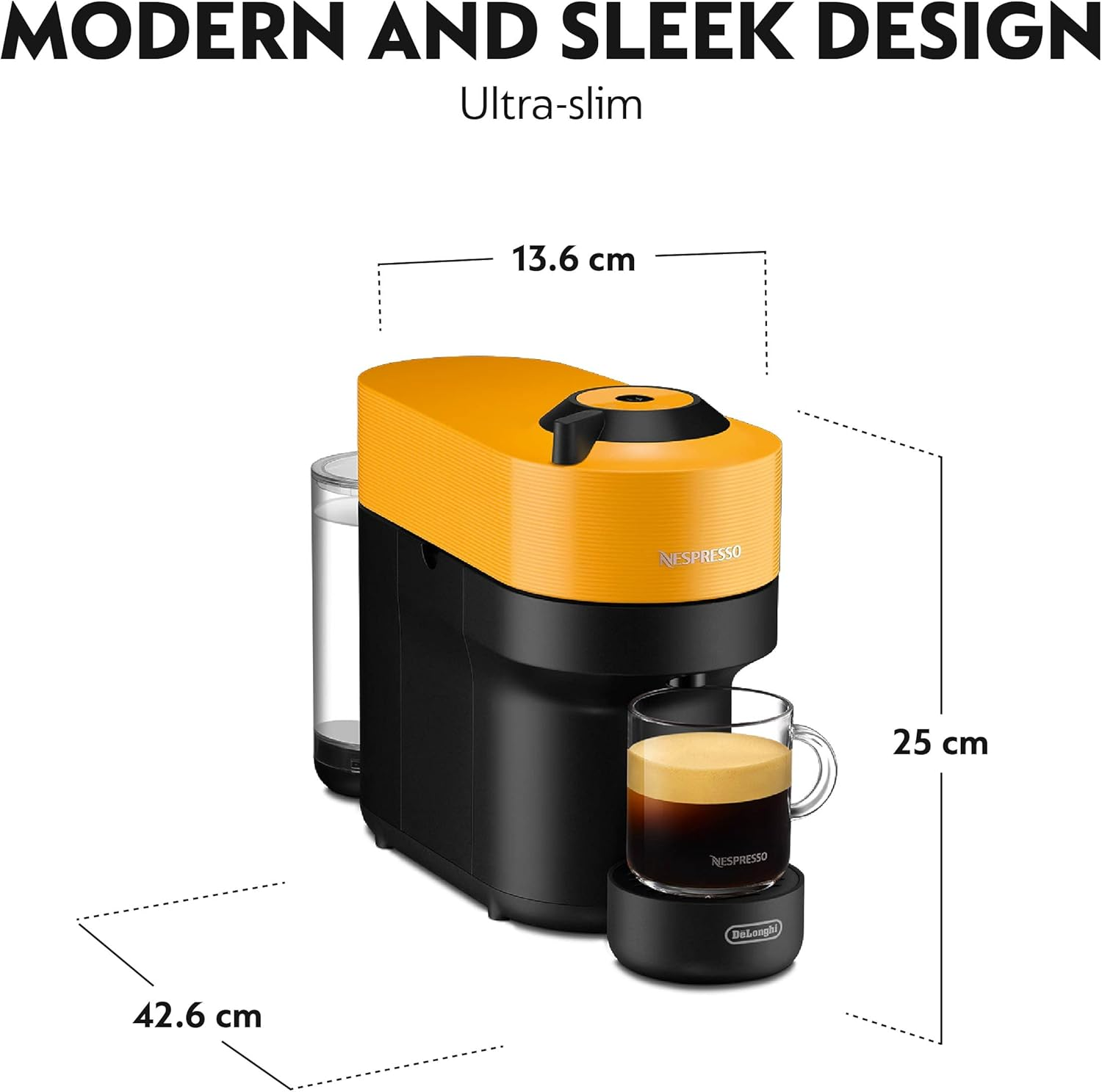 De'Longhi Nespresso Vertuo Pop ENV90.Y, Capsule Coffee Machine, Single-Serve Pod Coffee Machine, 4 Cup Sizes, Nespresso Starter Pack, Centrifusion Technology, Smart Connectivity, Mango Yellow image number 5
