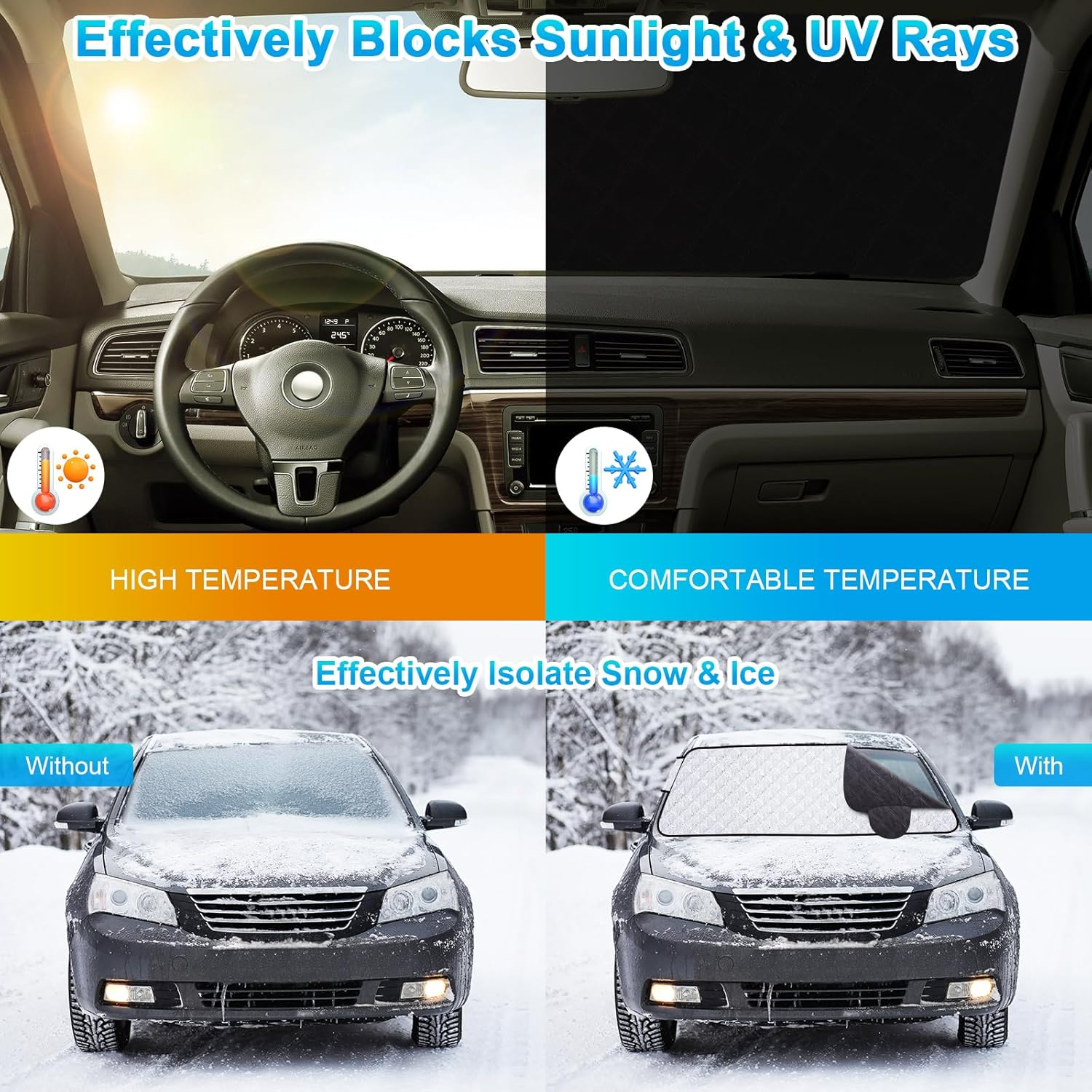 Car Windshield Snow Cover, Automotive Windshield Cover for Snow, Ice, Sun Frost Guard Windshield Cover Dust Cover Car Protector for Winter Summer(146X114Cm) image number 3