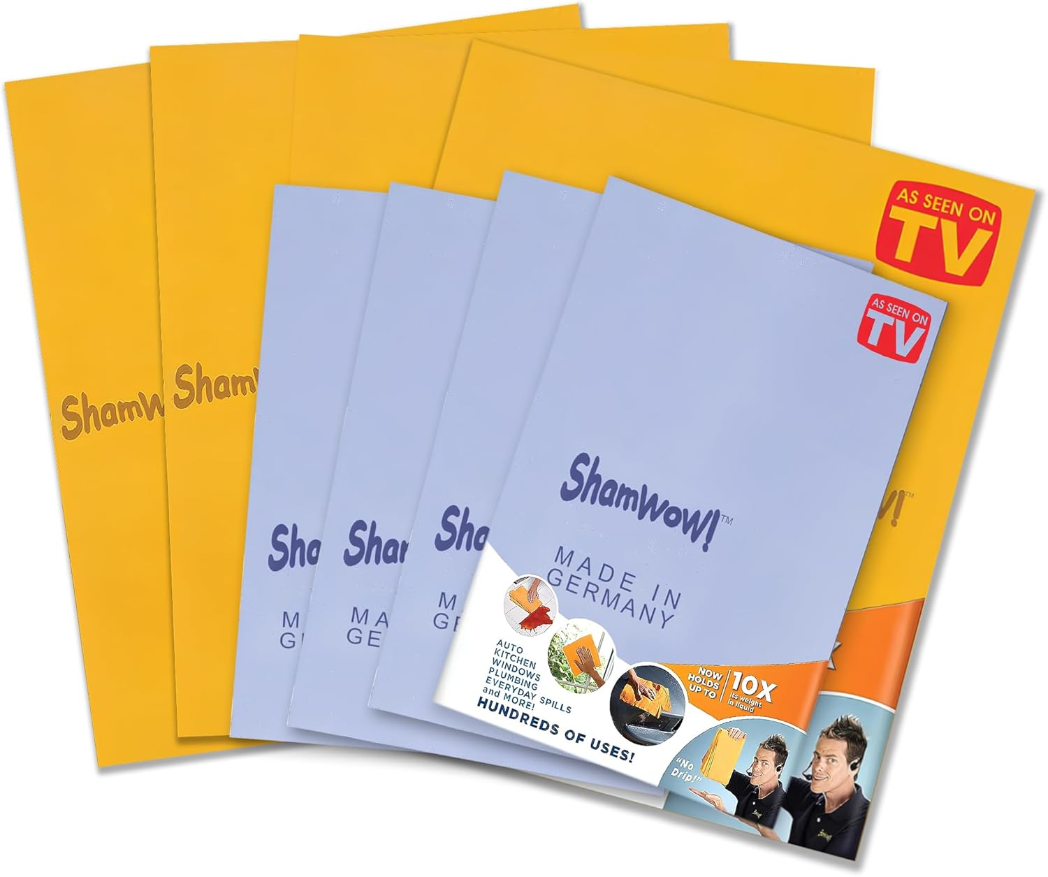 Shamwow the Original - Super Absorbent Multi-Purpose Cleaning Shammy Chamois Towel Cloth - Holds 10X Its Weight in Liquid - Machine Washable - Will Not Scratch (8 Pack: 4 Large Orange & 4 Small Blue) image number 4