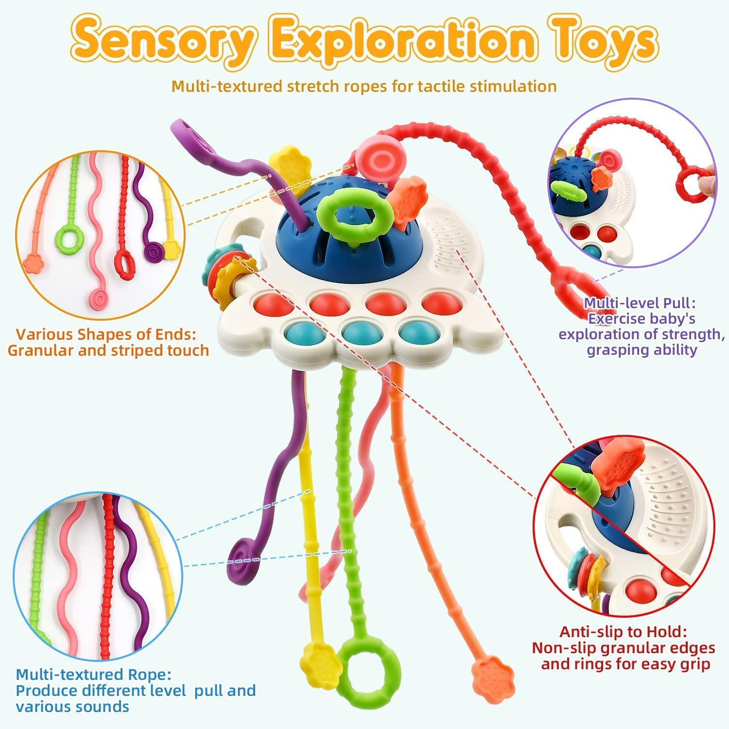 LIONAL Montessori Baby Toys, Infant Colorful Pull String Interactive Toy, Travel Toys for Babies, Sensory Toys for Toddlers, Fine Motor Skills Toys for Girl Boy Gifts, Silicone BPA Free image number 3