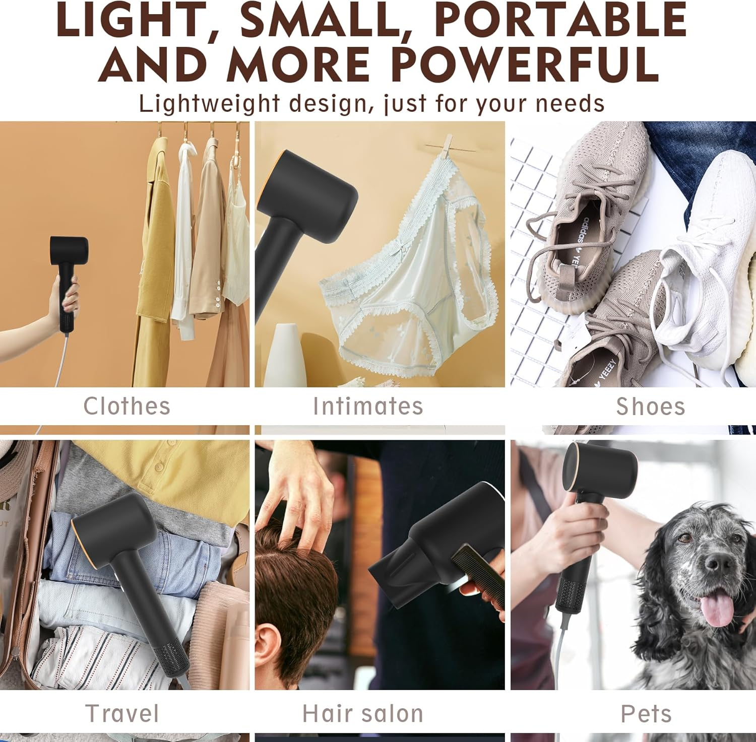 We Make Hope Professional Hair Dryer, 110000 RPM High-Speed Brushless Motor, Negative-Ion, Low Noise, Thermo-Control, Magnetic Nozzle, Lightweight Black Blow Dryer for Home Gym Salon Pets Travel image number 3