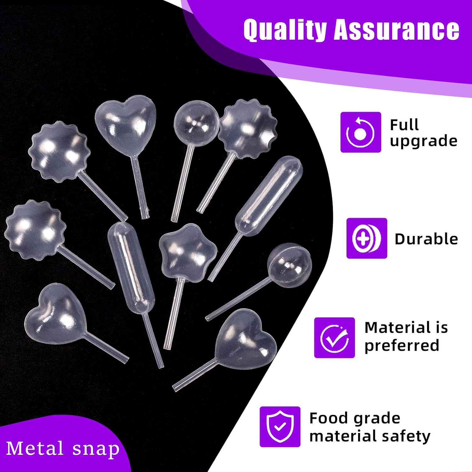 Swpeet 200Pcs 5 Styles 4ML Heart/Round/Star/Rectangular/Gear Mini Squeeze Transfer Cupcakes Pipettes Assortment Kit, Disposable Plastic Droppers for Cupcake Dessert Strawberries Chocolate image number 4