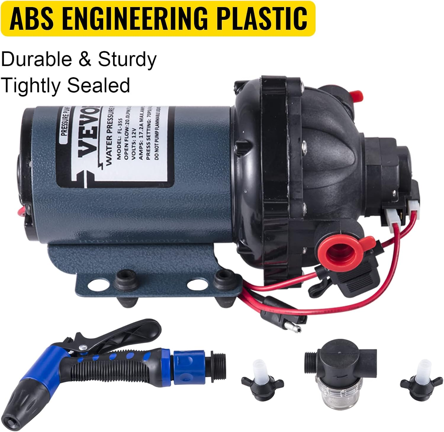 VEVOR Washdown Pump, 5.5 GPM 70 PSI, Max. Self Priming Water Pump, with EPDM Valve, Universal Salt Water Strainer & Female/Male Thread, for RV, Marine Deck, Yacht image number 1