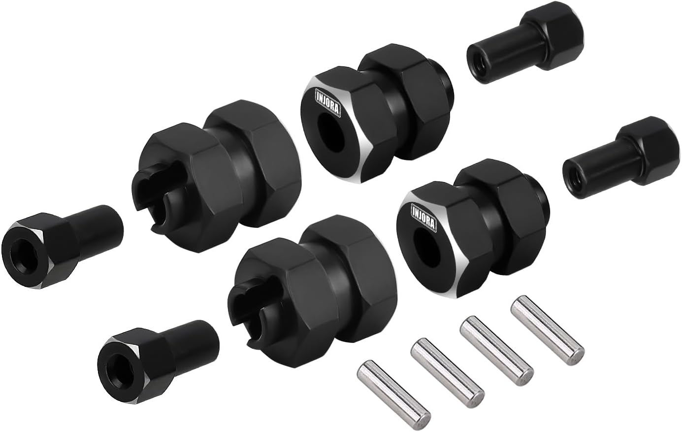 INJORA Black Brass Wheel Hexadecimal Hub + 5 Mm Extender for Axial SCX24 Upgrade 1/24 RC Crawler, Pack of 4 image number 2