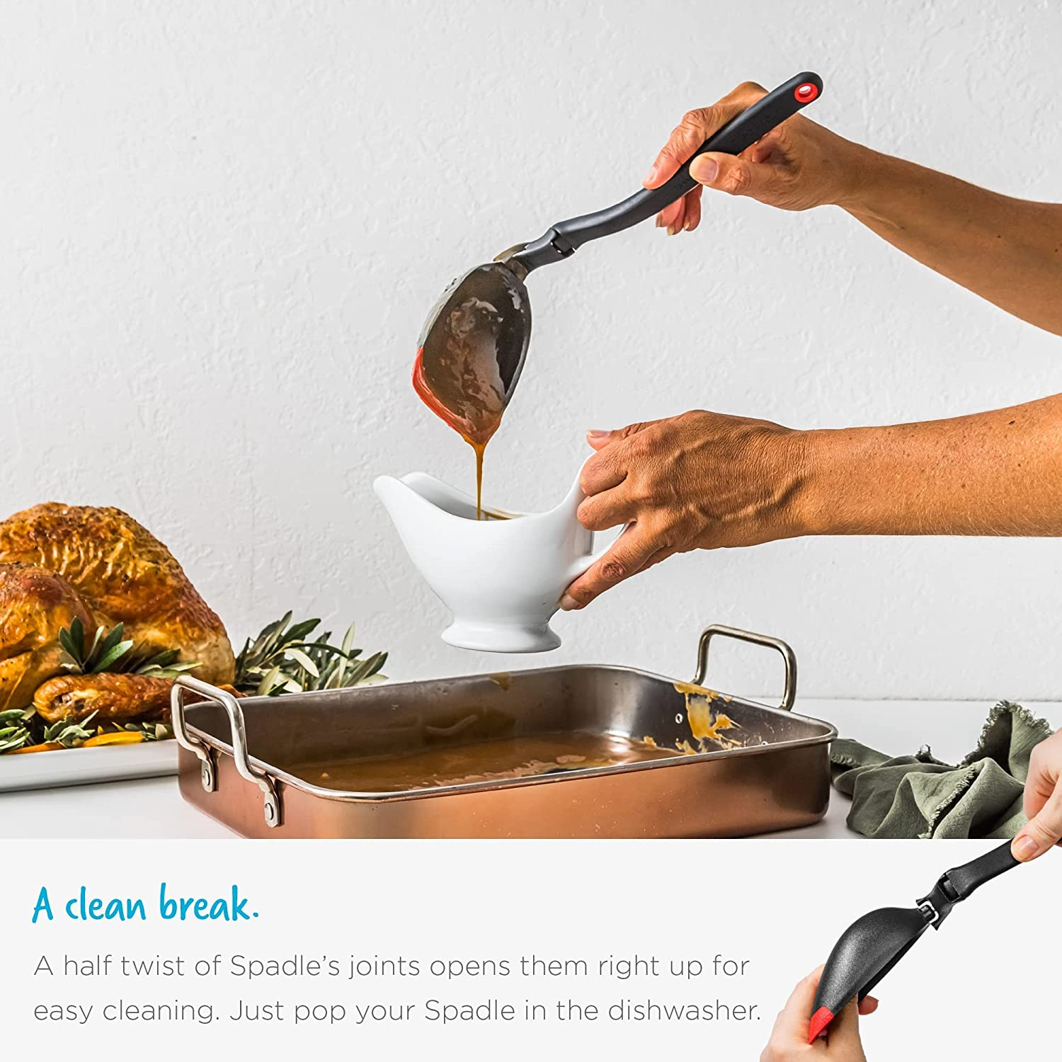 Dreamfarm Spadle 2-In-1 Non-Stick Cooking Spoon & Serving Ladle Measures up to 1/2 Cup with Silicone Scraping Squeegee-Tip - 11" Red