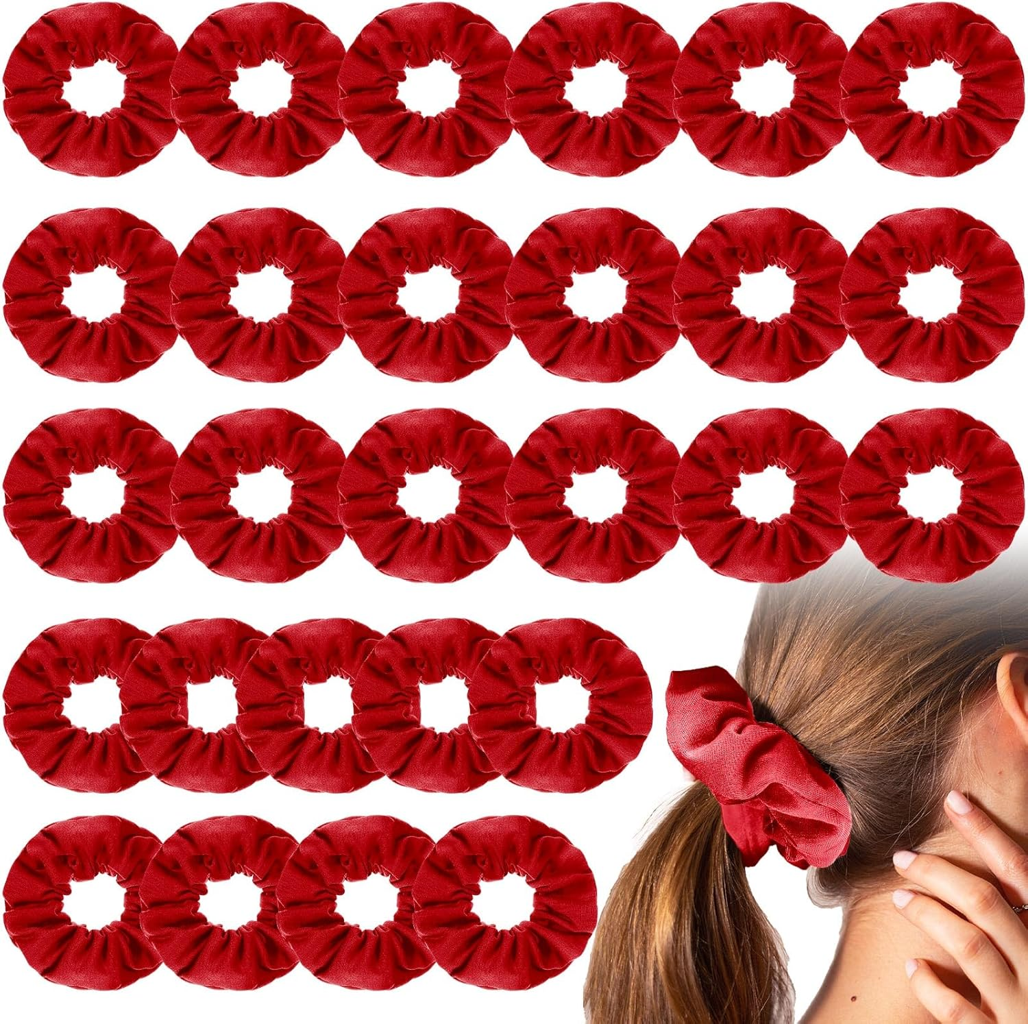 Tigeen 24 Pcs Scrunchies Bulk Soft Hair Scrunchies Cotton Solid Colors Thick Elastic Bands Ponytail Ties for Women Valentine'S Day Hair Accessories Favors (Black)