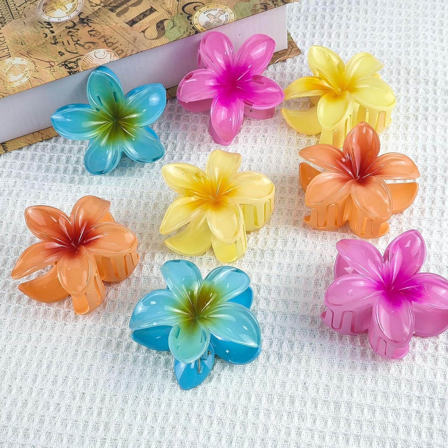 JASFLY Pack of 8 Flower Hair Clips, 4 Colours, Flower Hair Clips, Non-Slip Flower Hair Clips, Flower Hair Clip Can Be Used on Girls, Women, Thick and Thin Hair (8 Cm) image number 5