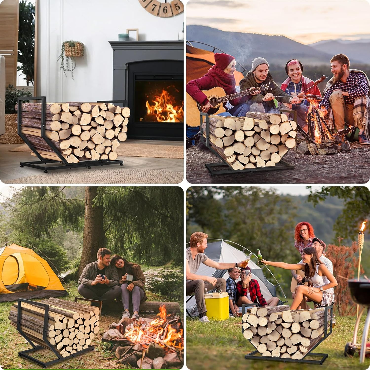 Firewood Rack Outdoor Indoor,31 Inch Firewood Holder,2.58Ft Heavy Duty Metal Firepace Log Holder,Wood Storage Rack with Adjustable Feet,Black