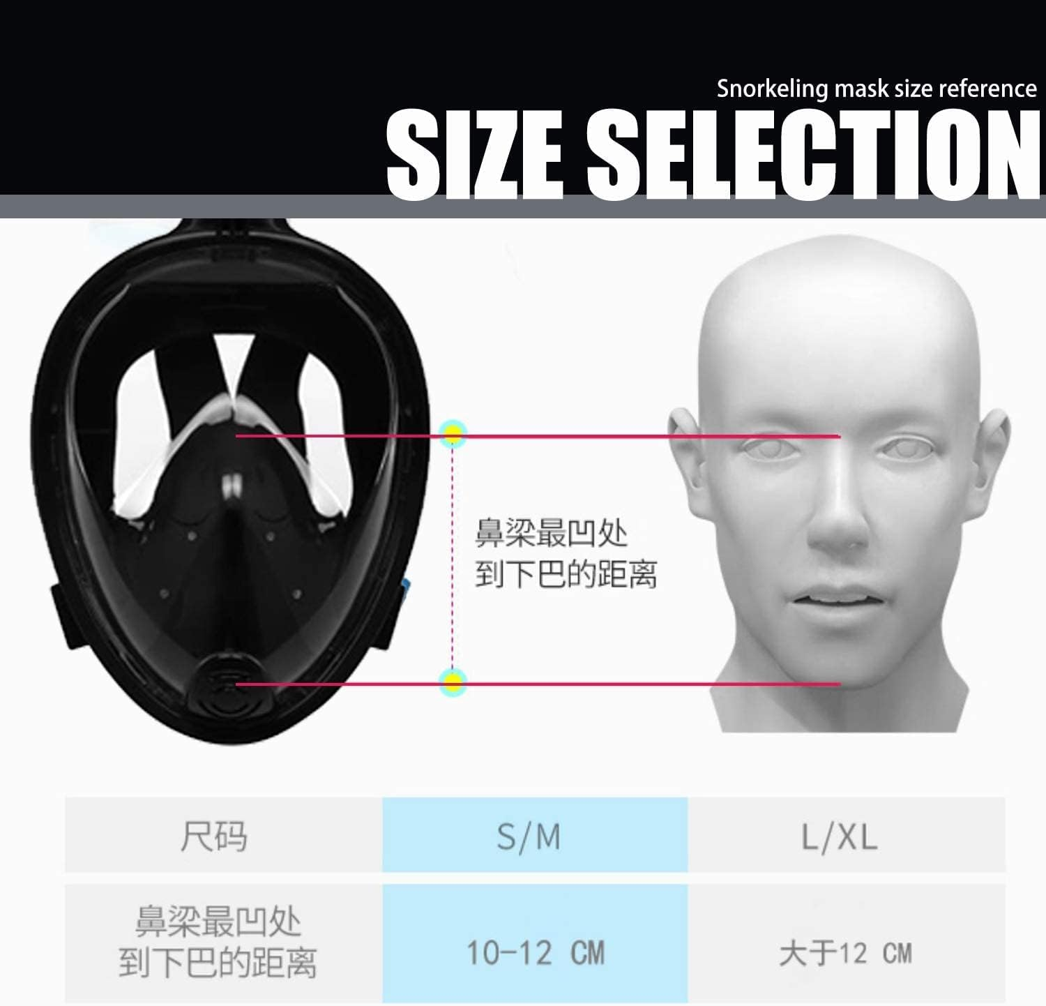 Diving Mask with 180 &deg; Field of View, Full-Face Snorkeling Mask, Anti-Fog / Leak-Proof Diving Mask, Full-Face Mask(S/M) image number 2