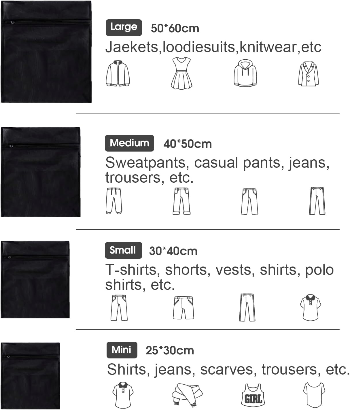 Chamgeco 4PCS Mesh Laundry Bags, Travel Storage Organize Bag for Delicates with Premium Zipper, Clothing Washing Bags for Laundry,Blouse, Bra,Hosiery,Stocking,Underwear,Lingerie (Set of 4 - Black) - Set Of 4 - Black image number 2