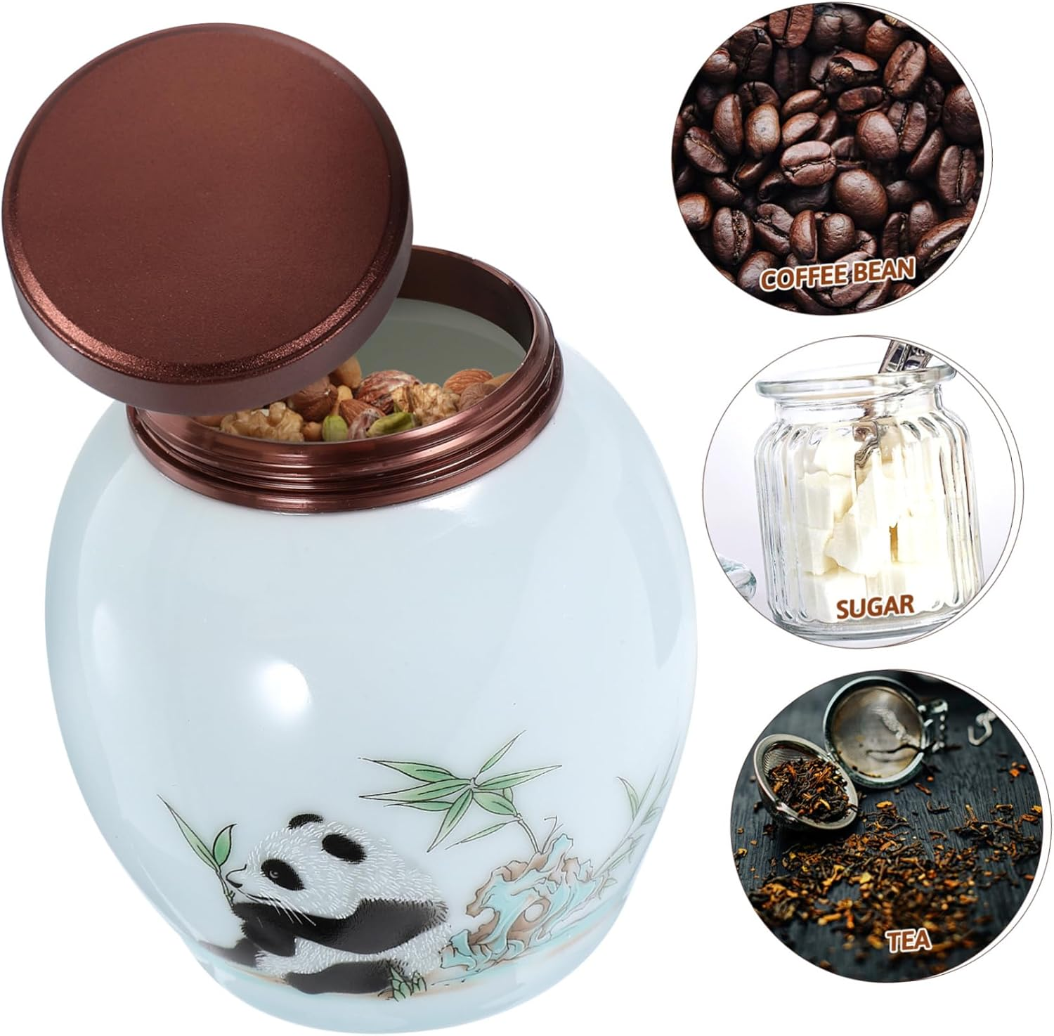 FUNOMOCYA Ceramic Tea Canister Lid Panda Design Storage Jar for Home Kitchen Multi-Function Container for Tea Leaves and Kitchen Accessories Practical and Decorative Ceramic Jar image number 1