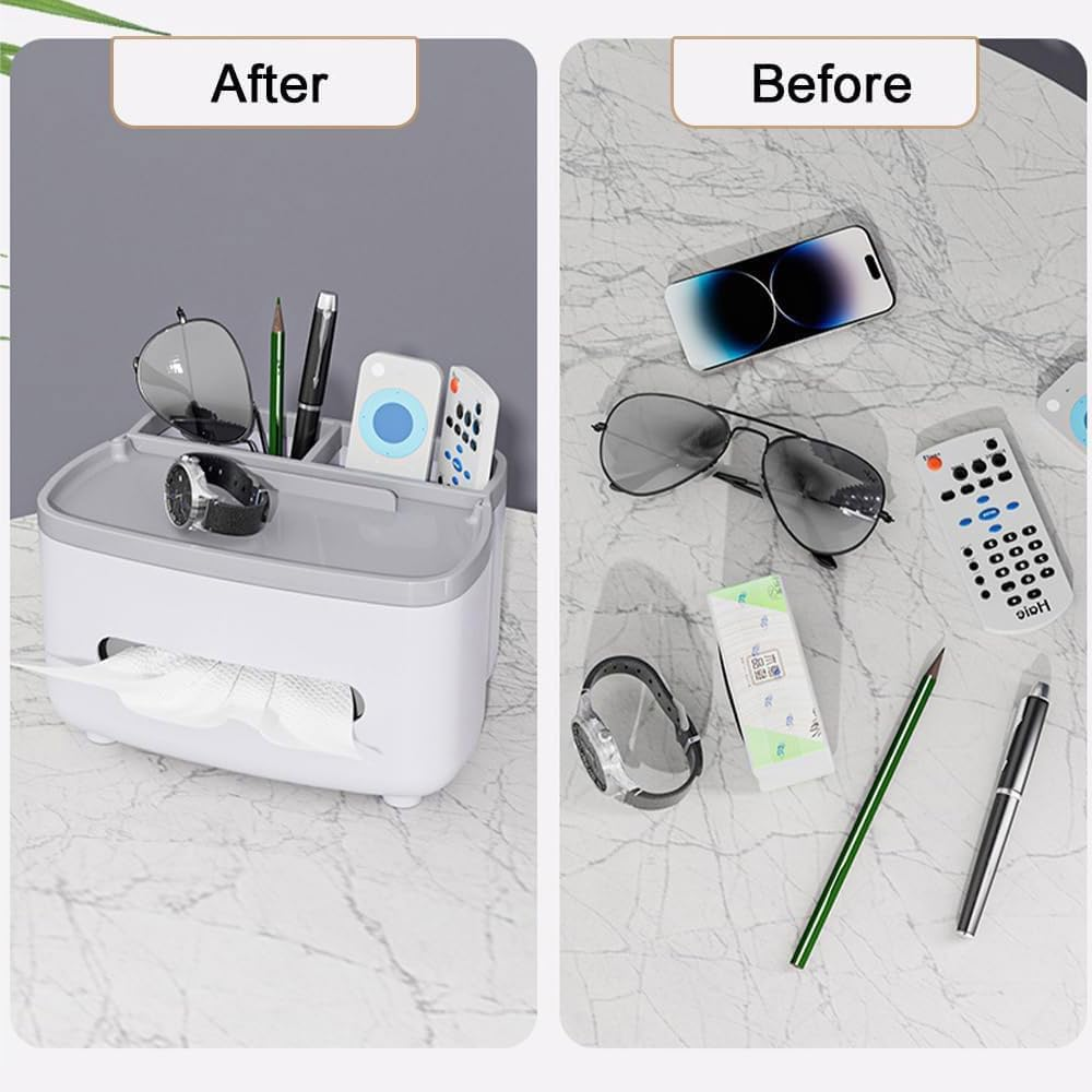 Multifunctional Rectangular Tissue Box Cover with Storage Organizer &ndash; 2-Piece Napkin Holder & Paper Dispenser for Living Room, Bathroom, Bedroom, Kitchen, Office &ndash; Remote Control Holder image number 2