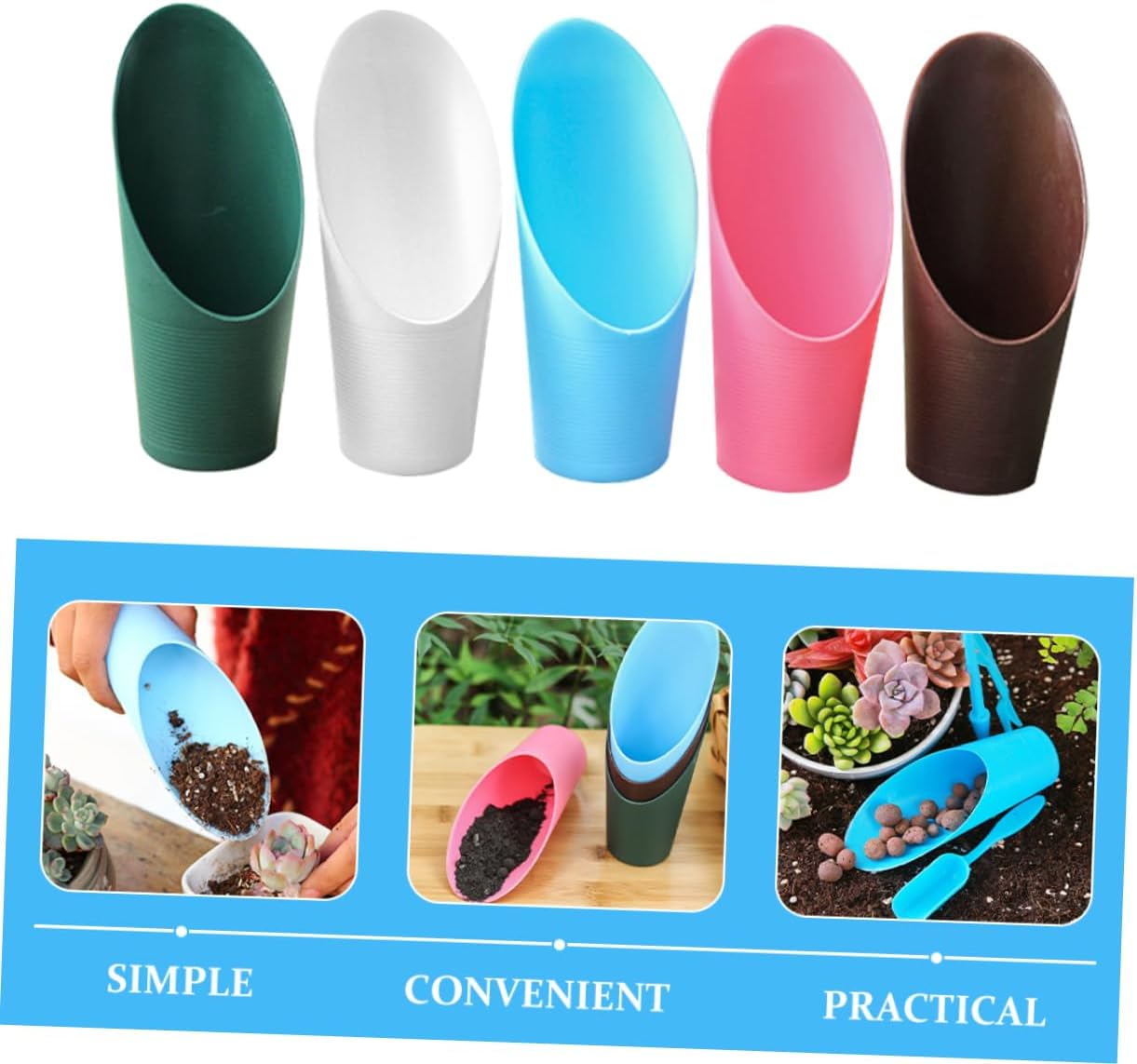 Sosoport 5Pcs Plastic Soil Scoop Garden Shovels for Succulent Planting, Multi-Color Potting Scoops Lightweight Soil Digging Tools for Bonsai and Indoor Gardening image number 2