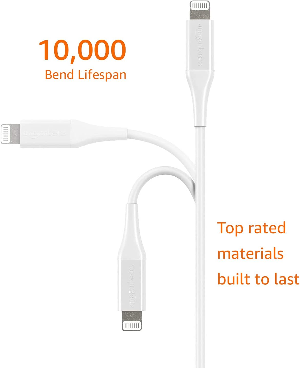 Amazon Basics ABS USB-A to Lightning Cable, Mfi Certified Charger Cord for Apple Iphone 14 13 12 11 X Xs Pro, Pro Max, Plus, Ipad, 10,000 Bend Lifespan - White, 1.83-M image number 2