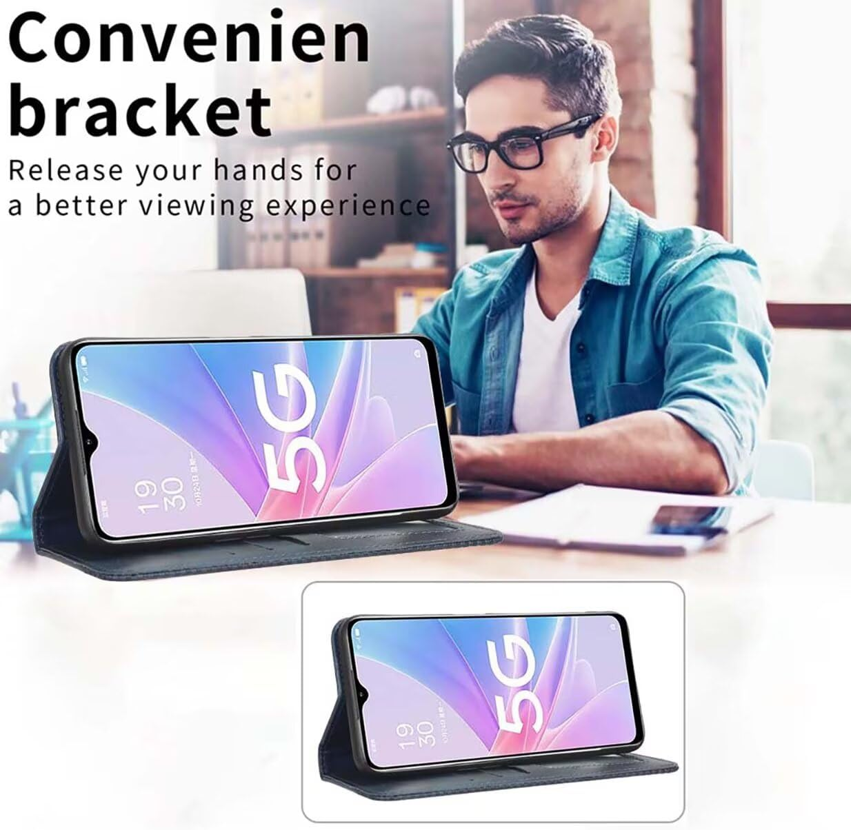 UPLAI Wallet Case for Samsung Galaxy Z Flip7, Slim Shockproof Leather Mobile Phone Case with Stand Function, Folio Magnetic Closure Protective Case, Stylish Cover, Black image number 1