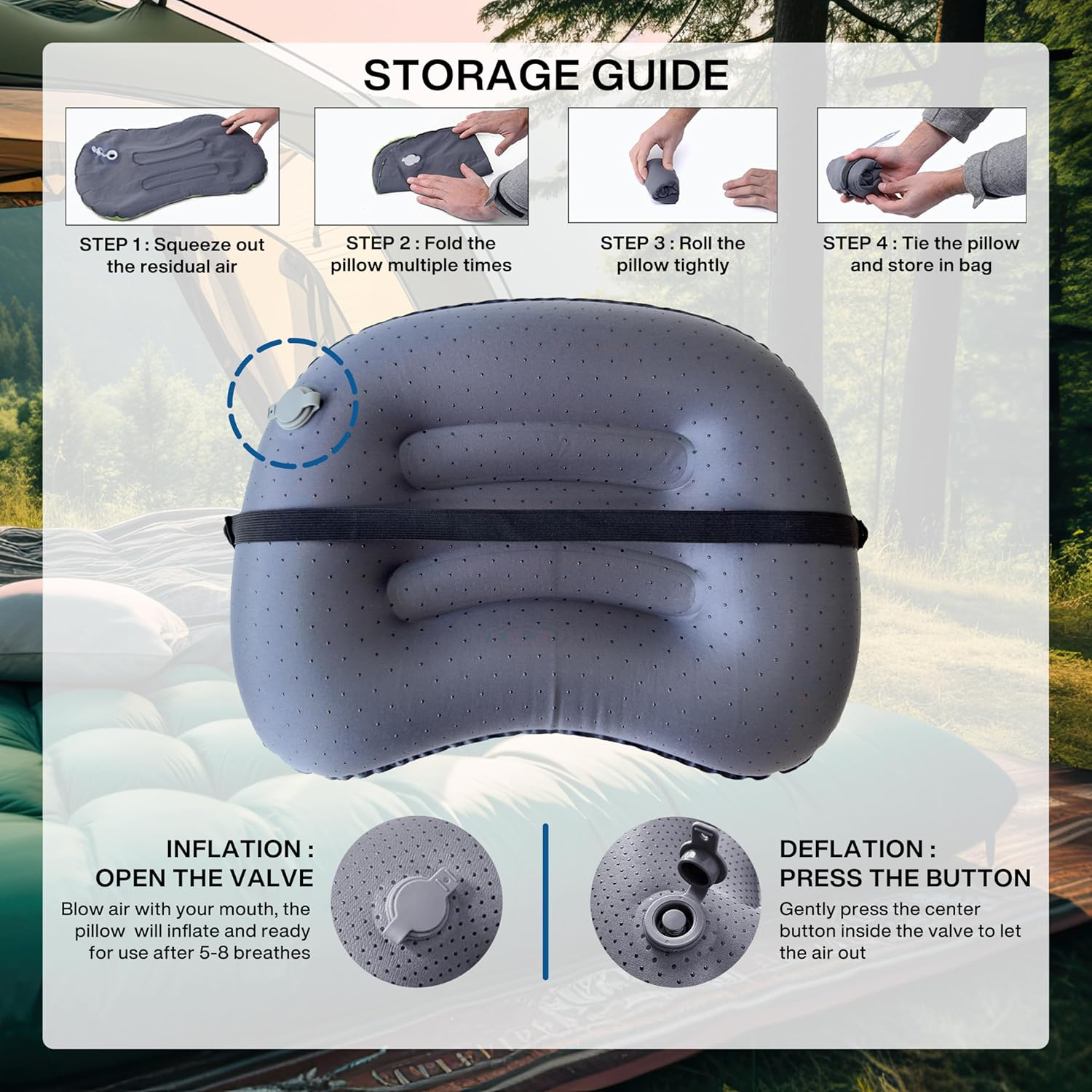 Meteor Camping Pillow, Inflatable Travel Pillow, Ultralight 110G Beach Pillow, Flight Travel Outdoor Camping Lumbar Neck Support - Green image number 3