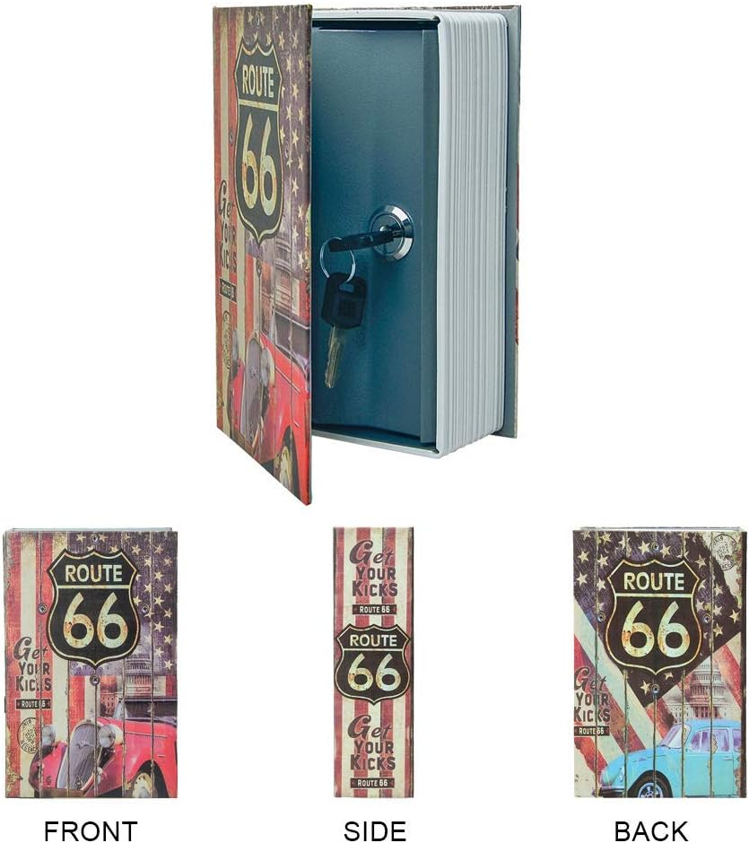 Storage Book Safe Storage Box Dictionary Secret Safe Tin with Security Combination Lock/Key Redirect Book Hidden Safe (Key, Route 66) image number 5