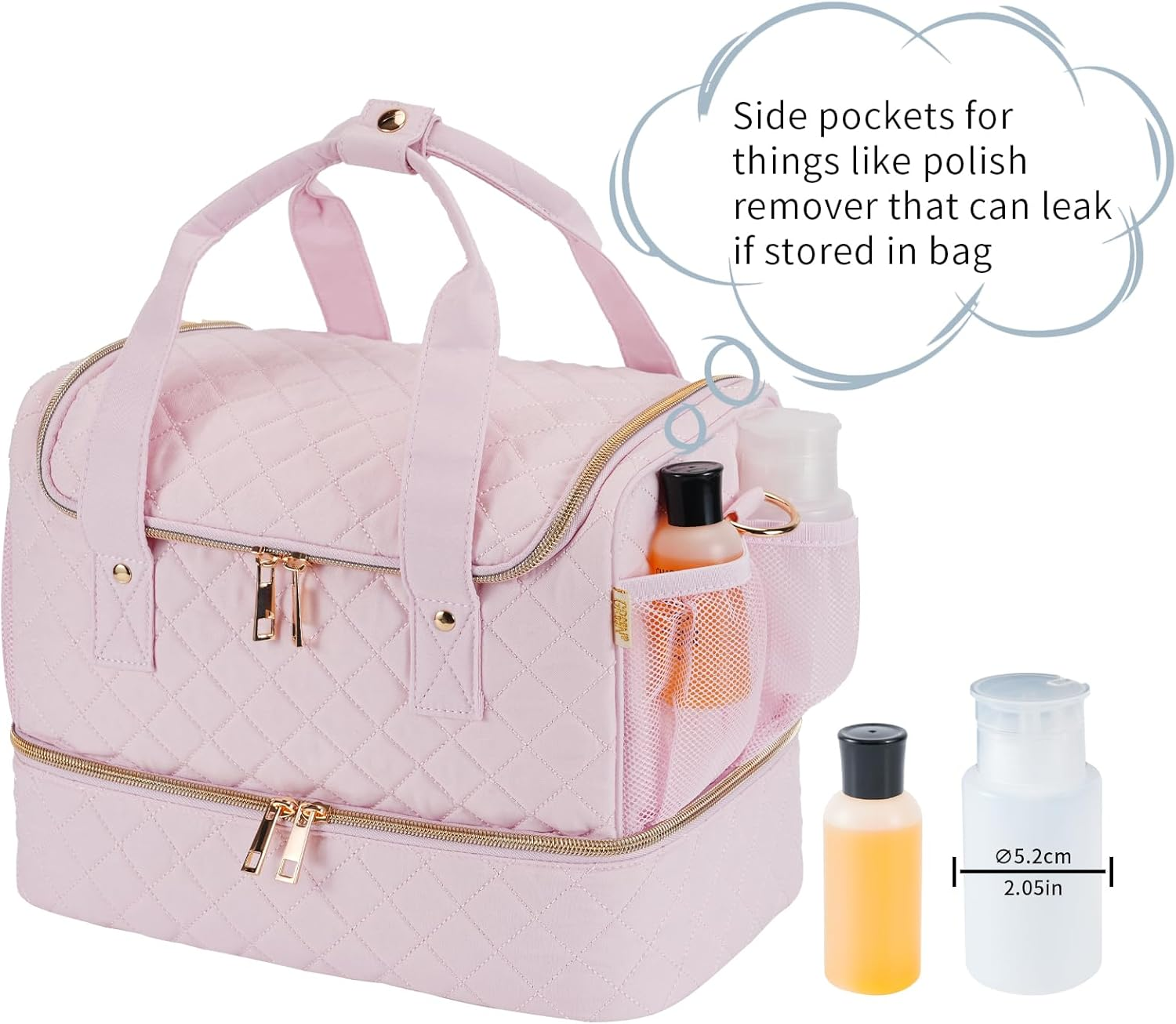 GR69N Nail Polish Organizer Case,Nail Storage Organizer Holds Nail Lamp & 50 Bottles Nail Polish,Travel Nail Tech Case,Nail Kit Organizer Bag Fits Nail Supplies & Manicure Tools,Pink (Patented) - Black01 image number 5