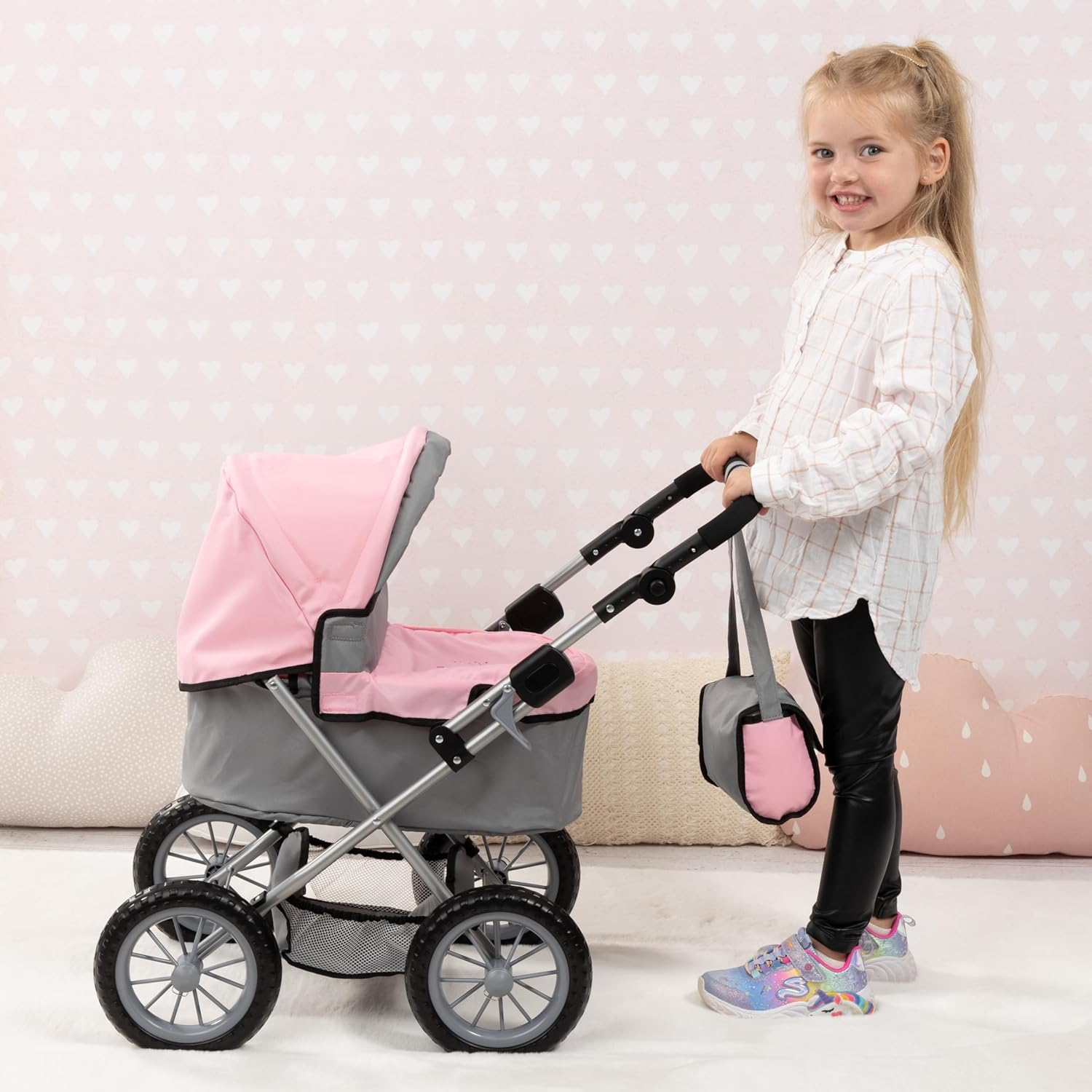 Bayer Design Baby Doll Trendy Pram in Grey/Pink image number 1