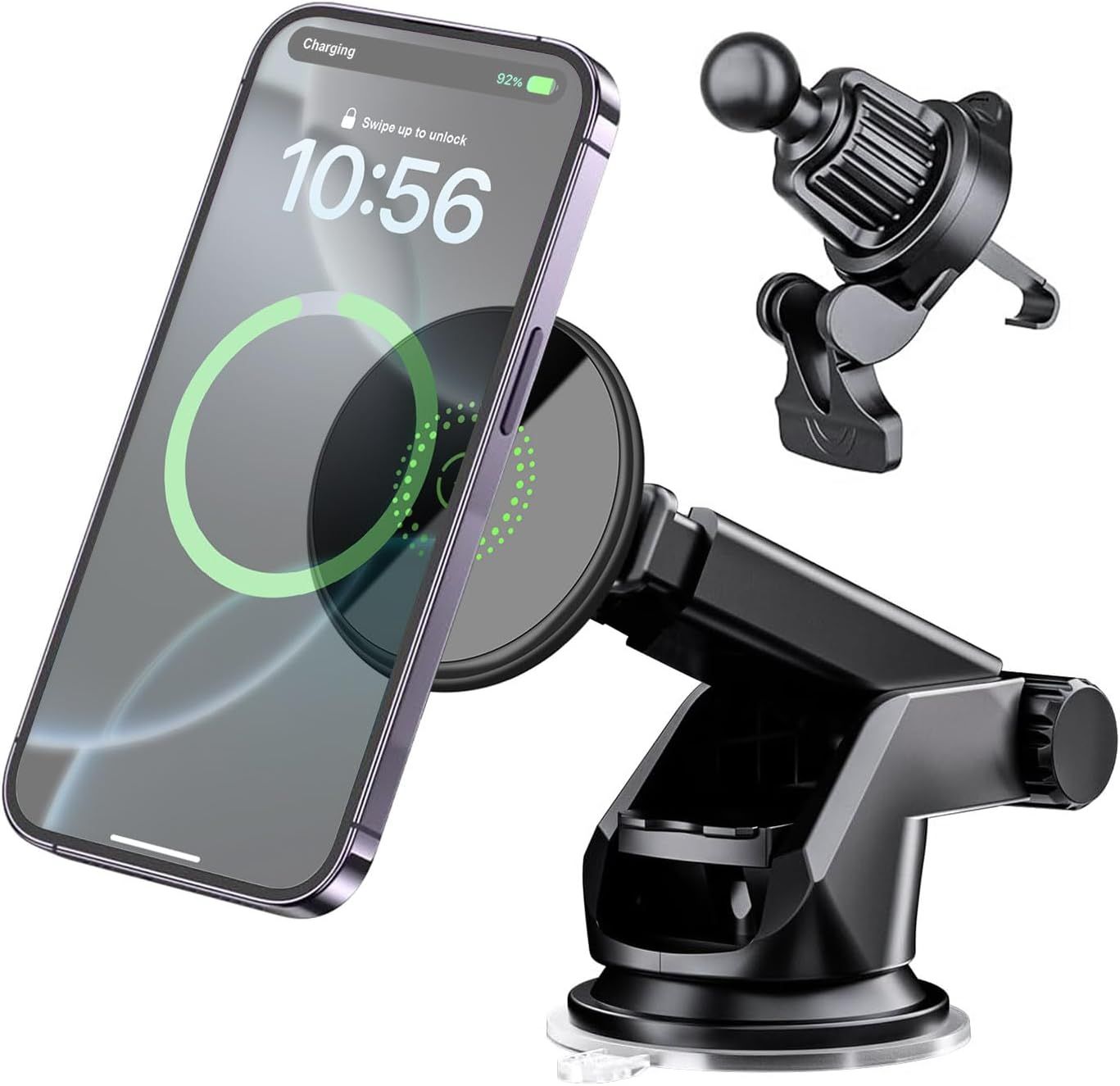 Magnetic Wireless Car Charger Mount 15W Car Phone Holder Compatibl with Iphone 12-16 Series,Vent Windshield Dash Mount Phone Charger Holder Mount (Black Magnetic) image number 5