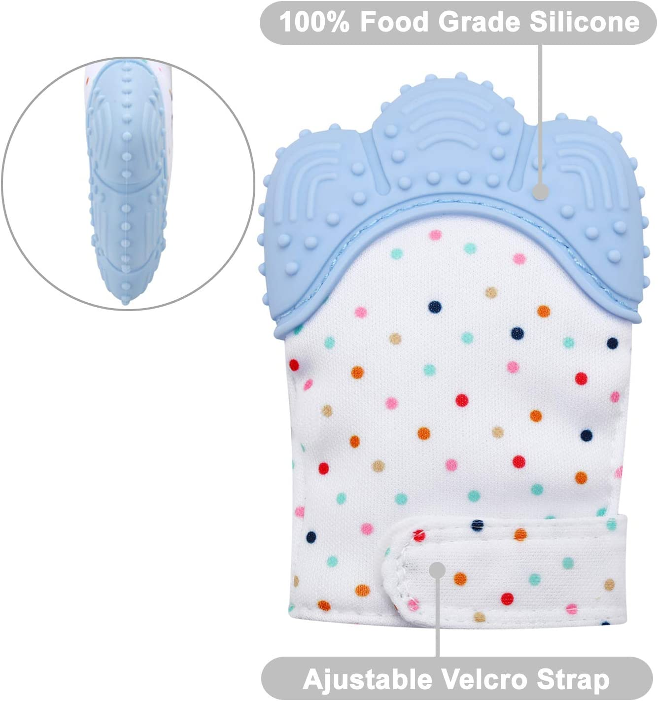 Pandaear 2 Pack Soothing Teething Mitten, Pain Relief, Protection Glove, Stimulating Teether, 0-12 Months (Blue) image number 1