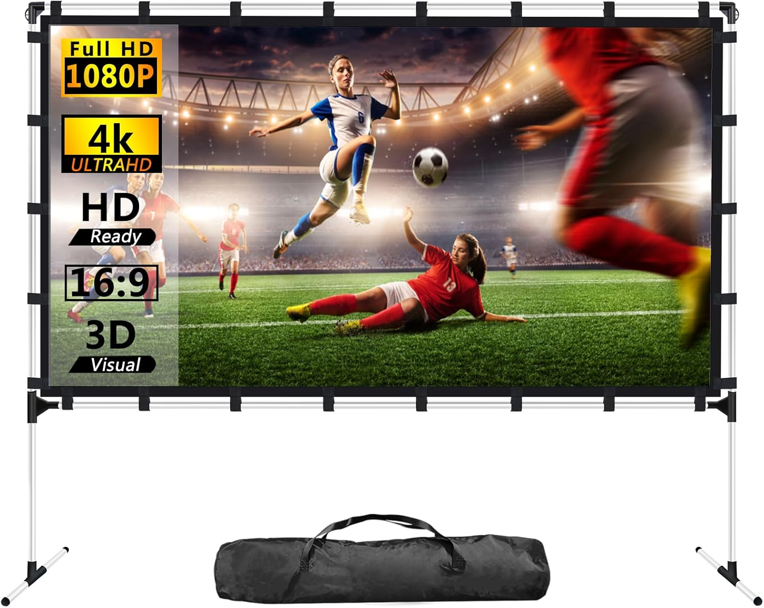 Projector Screen with Stand 100 Inch Outdoor Indoor Projector Screen 16:9 4K HD Portable Rear Front Projection Movie Screen with Carry Bag for Home Theater Backyard Movie Night image number 3