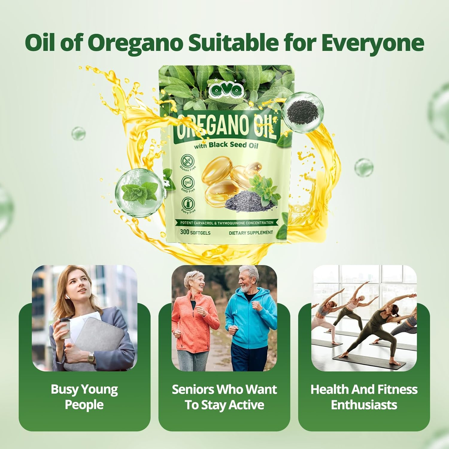 Oregano Oil Softgels with Black Seed Oil &ndash; 300 Count, Vegan, Gluten-Free image number 1