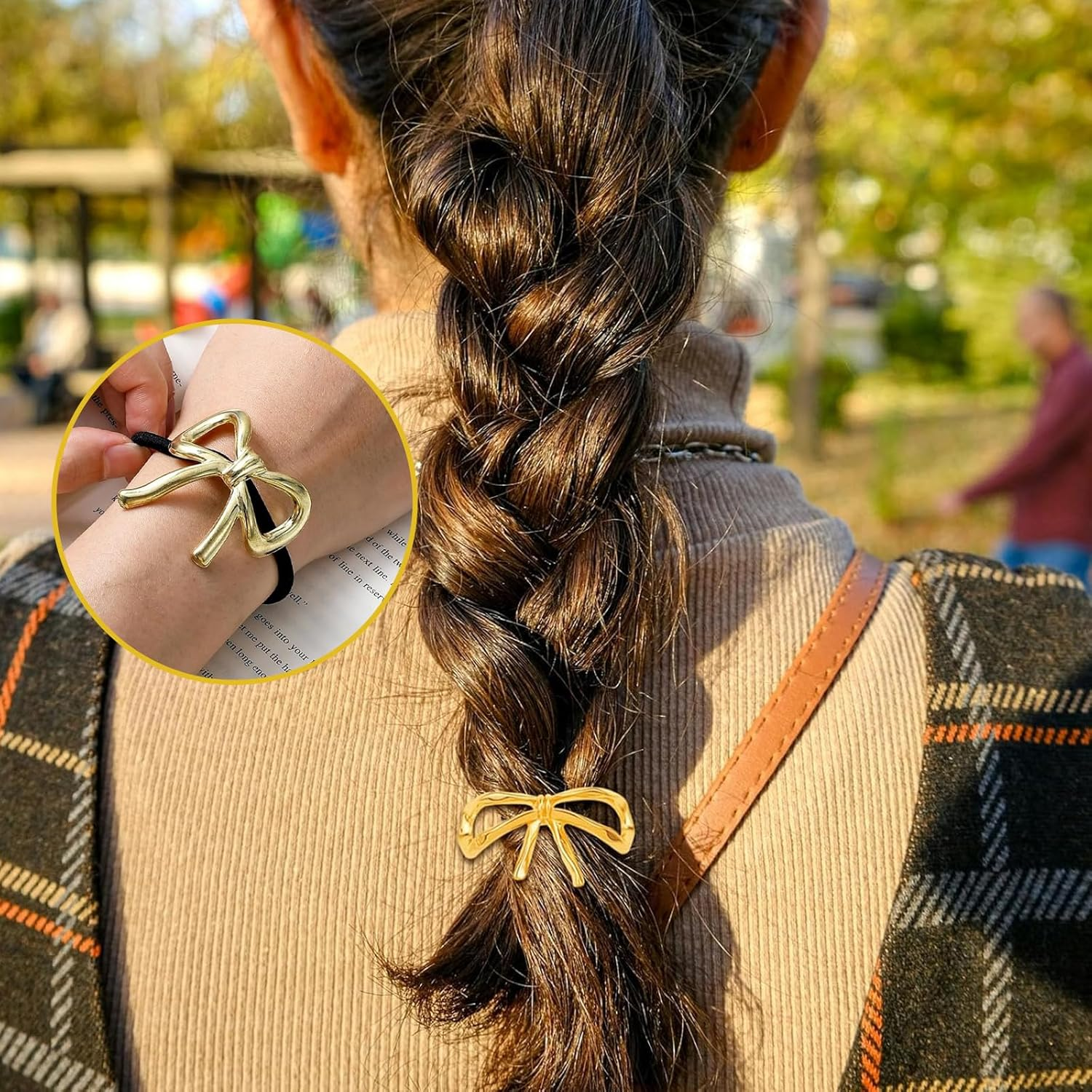 ASOMI 2 Pieces Metal Hair Ties for Women Bow and Ponytail Holder Elegant Rubber Bands for Long Thick Thin Curly Hair (Gold, Silver) image number 1