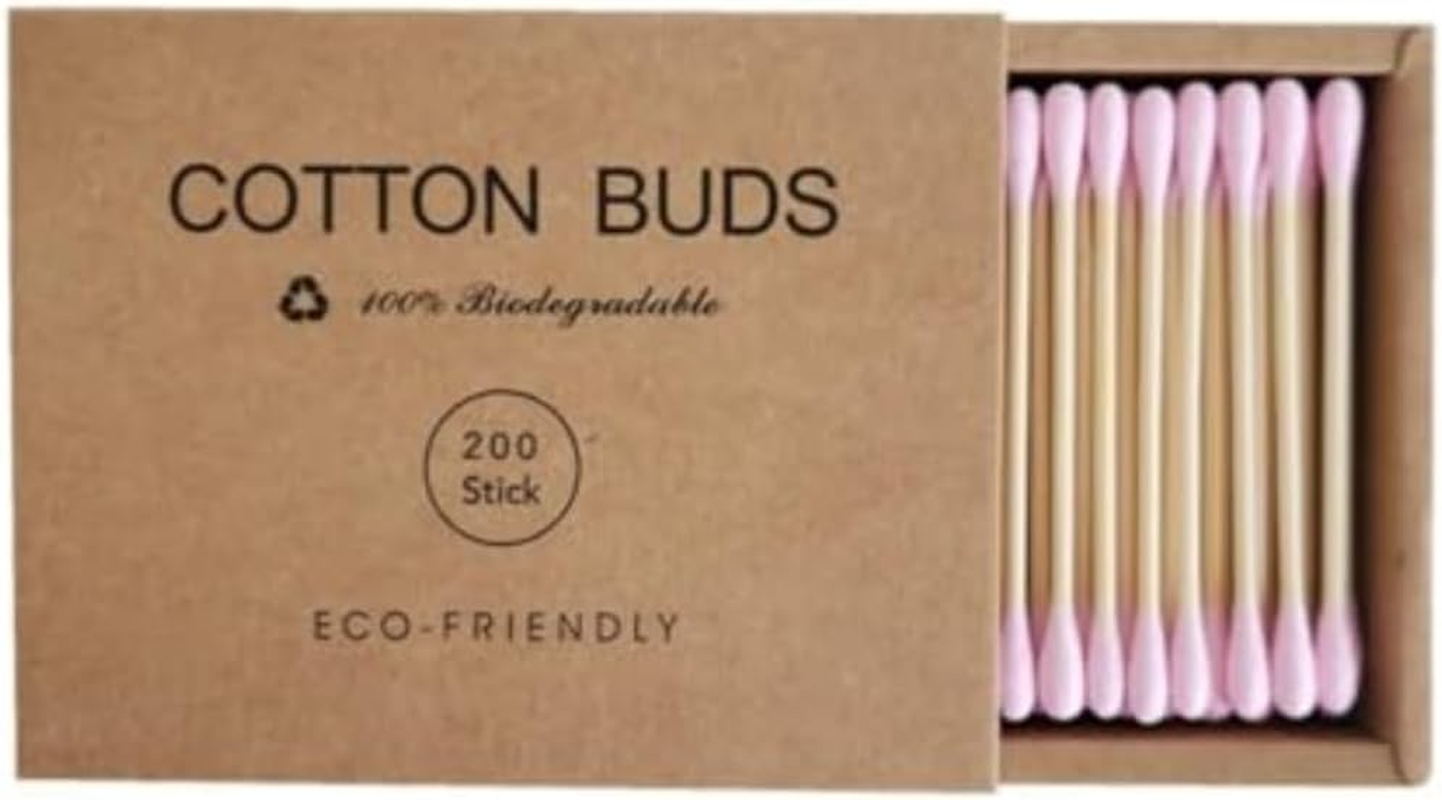 2000 Pcs Premium Cotton Swabs Natural Cotton Buds Biodegradable Organic Double Tips for Ear Wax Removal (200Pcs,Pink) - Black image number 7