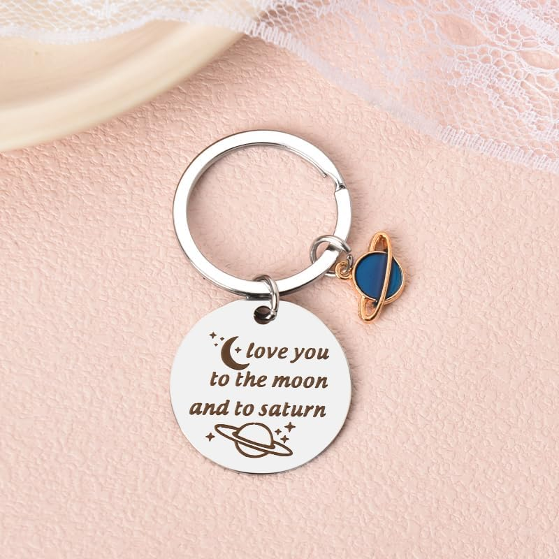 I Love You to the Moon and to Saturn Keychains Anniversary Valentines Gifts for Couple Wife Husband I Love You Gifts for Boyfriend Girlfriend Christmas Birthday Gift Mom Dad Key Chains image number 4