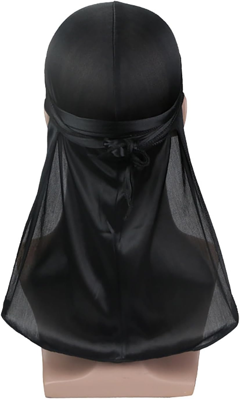 TOPTIE Silky Durag Headwraps, Extra Long Tail Wide Straps for 360 Waves Do-Rag - Black image number 2