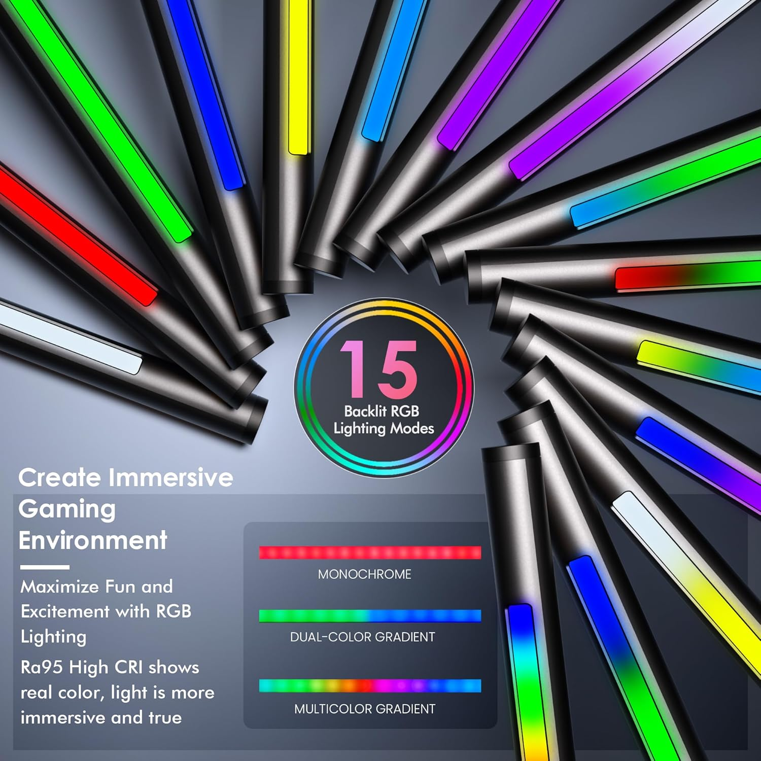 Quntis RGB Pro+ Monitor Light Bar with Remote, 15 Modes Gaming Backlight, 4 Colors & Brightness Dimmable Fronlight, 51CM Ra95 Eye-Care Monitor Lamp, No Screen Glare, Upgraded Clip for All Monitor image number 2