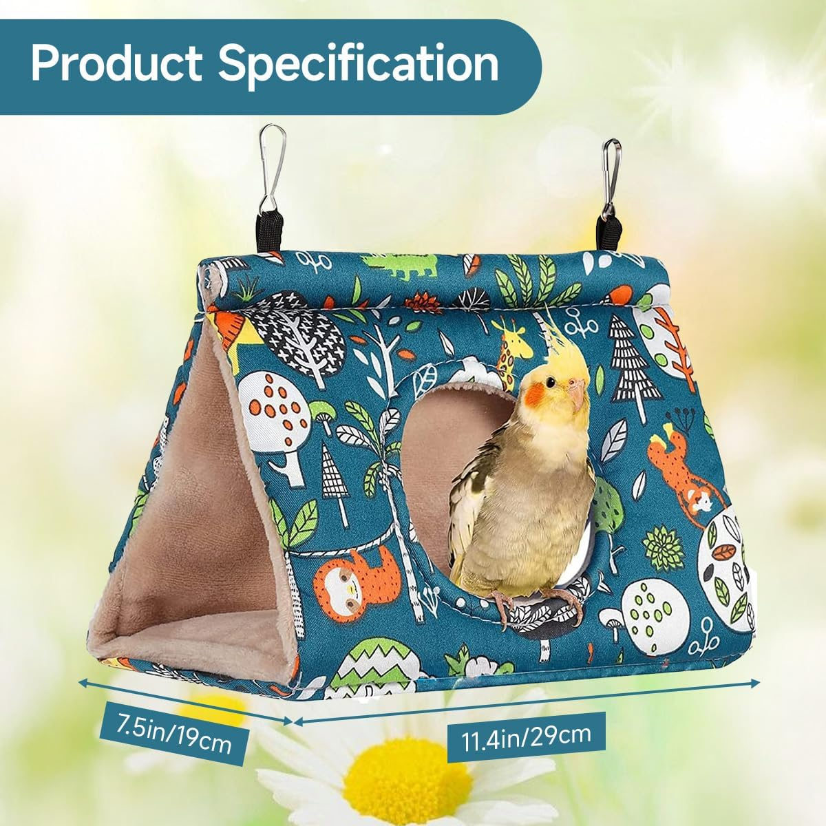 Large Bird Hanging Hammock Winter Warm Bird Nest House Suspended Hammock Plush Shed Swing Cave Cabin for Parrot Parakeet Cockatiels Budgies Lovebird (Blue) image number 2