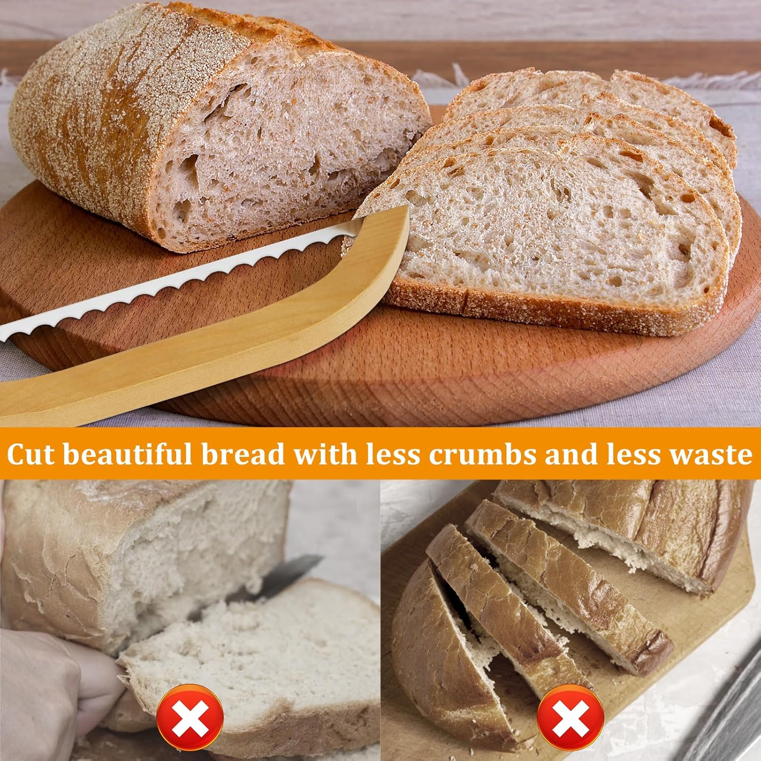Serrated Bread Bow Knife with 2 Spare Blades,Stainless Steel Bread Cutting Tool,15.7In Fiddle Bow Handle Design Bread Slicer,Sourdough Slicer Knife for Sourdough Loaf Baguettes Bagels image number 4