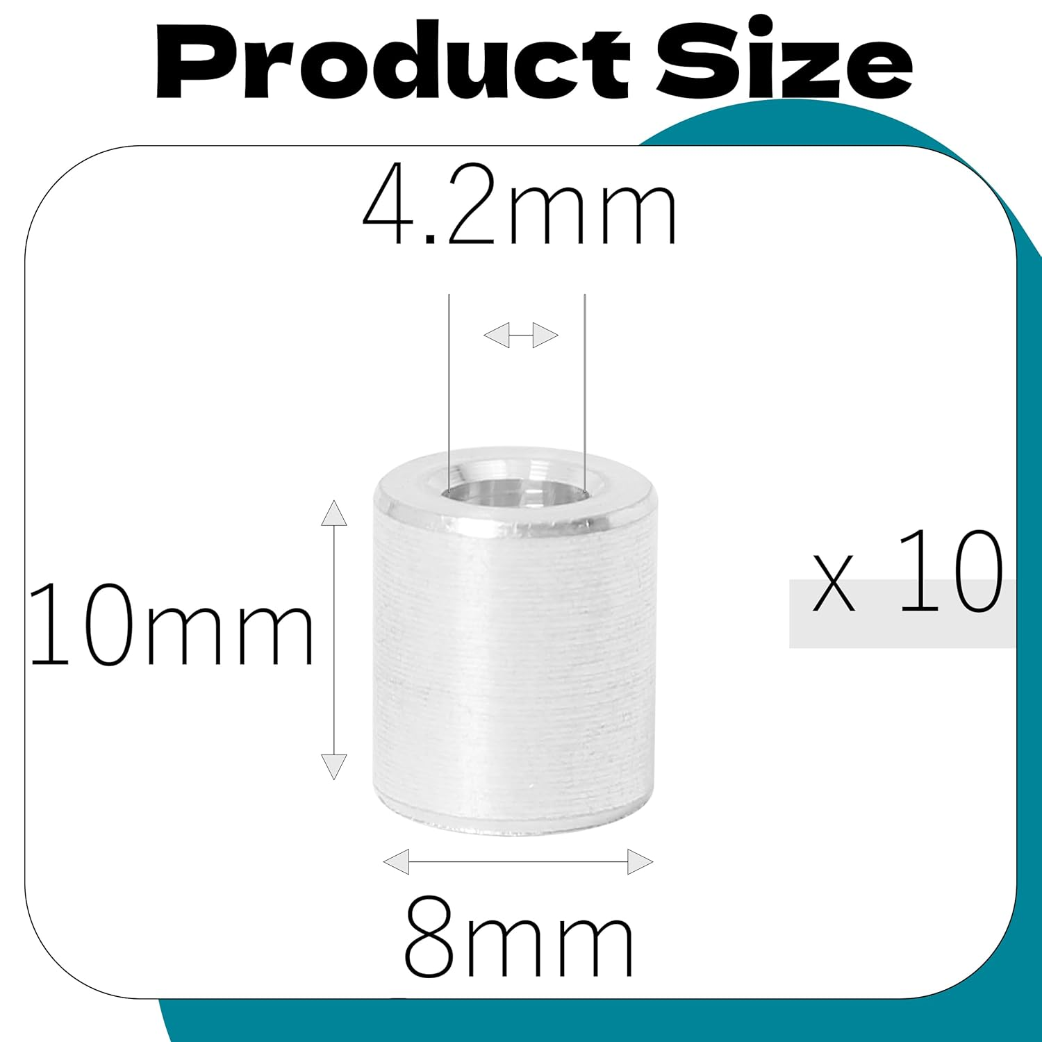 Zhooooonglf 10Pcs M4 Aluminum Spacers, Metal Spacer Aluminum round 4.2Mm ID X 8Mm OD X10Mm L Thickness Screw Standoff for M4Screw Bolts Silver