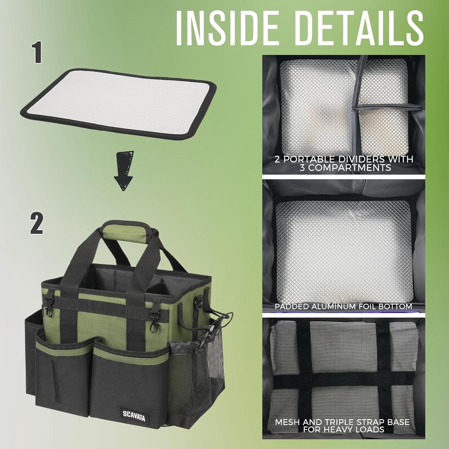 SCAVATA Compact Wearable Cleaning Caddy, Small Cleaning Caddy Supplies Organizer with Handle & Shoulder Straps for Housekeepers, under Sink & Car Cleaning Tool Organizers Bag (Armygreen) image number 4