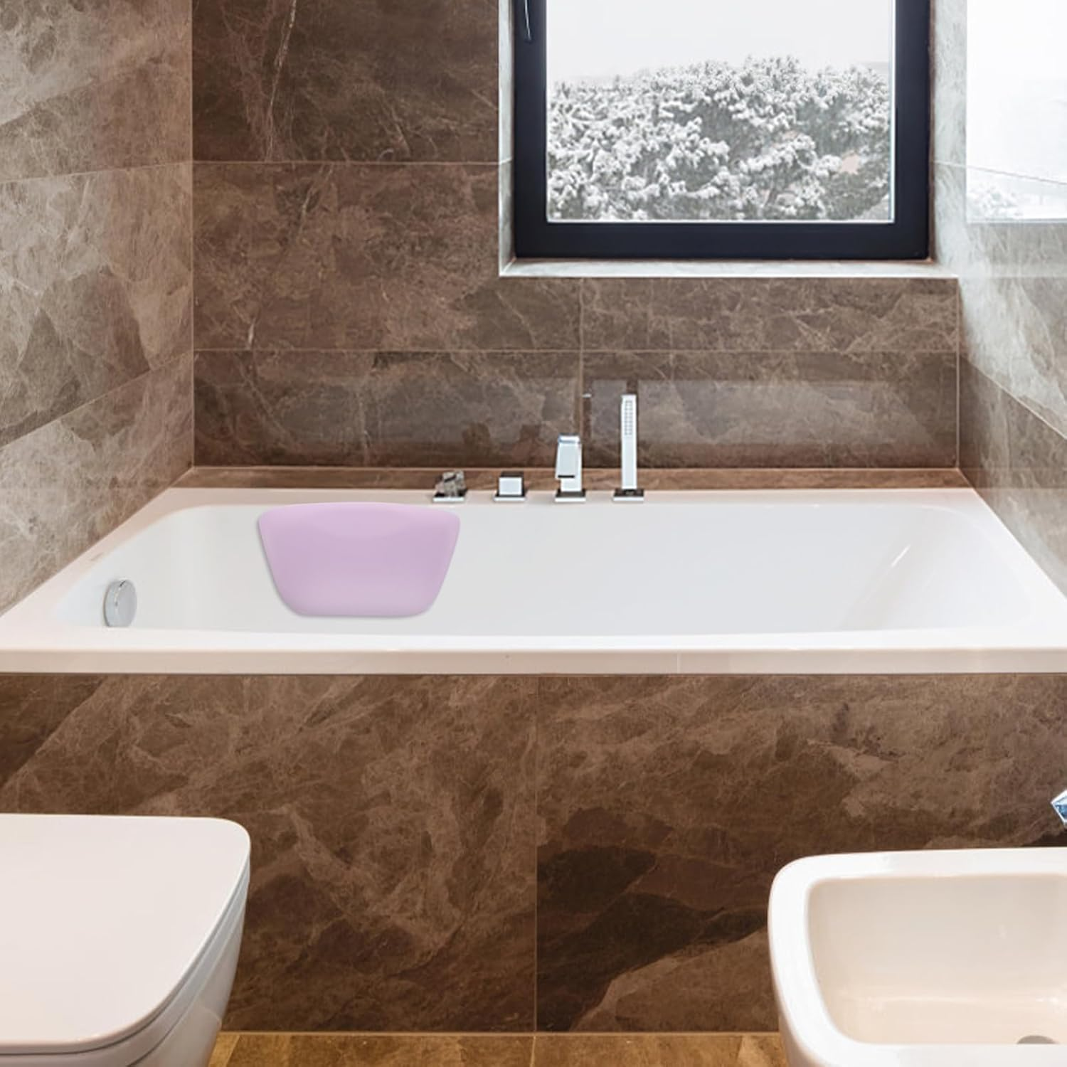 NOLITOY Bathtub Pillow with Suction Cups - Pu Non-Slip Bathtub Pillow with Suction Cups - Headrest and Neck Support Bath Cushion for Spa Soaking Tub image number 3