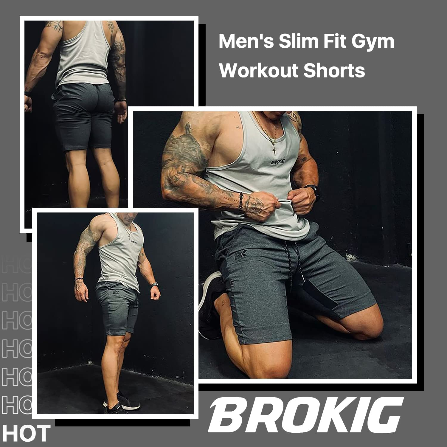 BROKIG Men'S Stripe Gym Shorts,Thigh Mesh Fitness Running Shorts Slim Fit Sport Shorts with Zip Pocket image number 5
