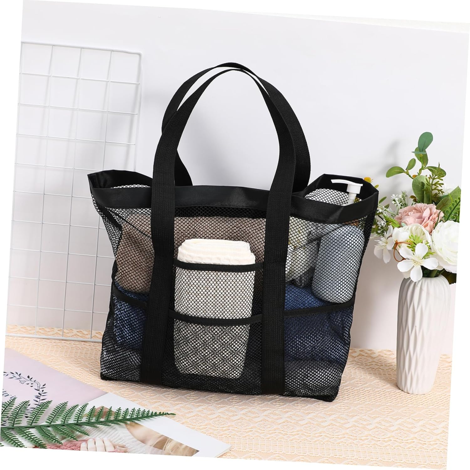 GLSTOY 3Pcs Large Mesh Beach Bag for Women Travel Tote Swim Gear Pouch for Beach Vacation Picnic and Outdoor Activities image number 3