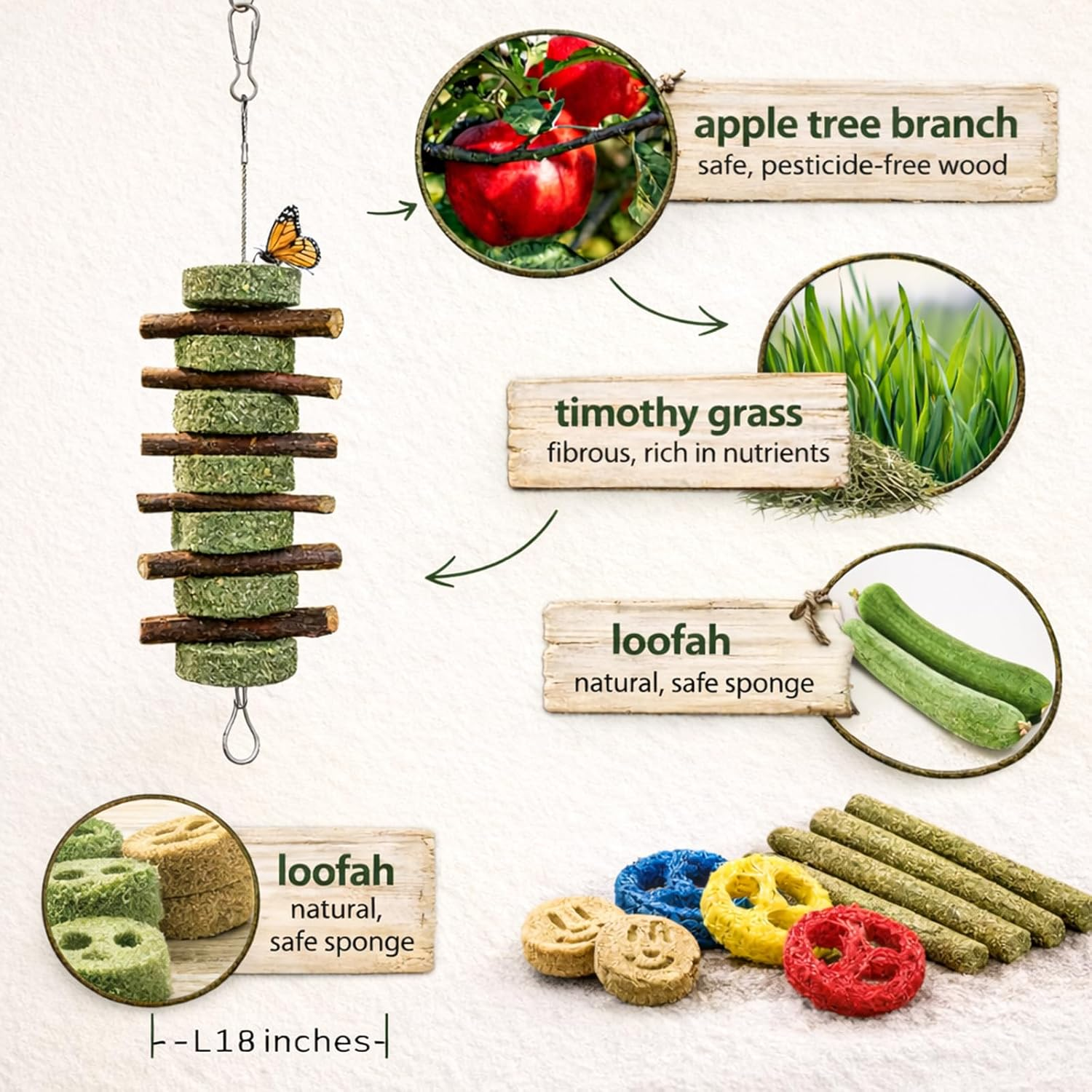 Grddaef Bunny Chew Toys for Teeth, Natural Rabbit Toys Apple Wood Grass Timothy Sticks Chew and Treat for Guinea Pigs Hamster Chinchillas (20 PCS) image number 3