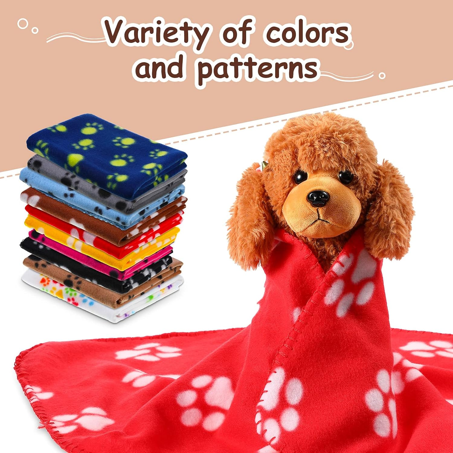 10 Pieces Pet Blankets with Paw Print Dog Cat Soft Fleece Blankets Sleep Mat Pad Bed Cover for Kitten Puppy and Other Small Animals, 24 X 28 Inch (Vibrant Color) - Cool Color image number 6